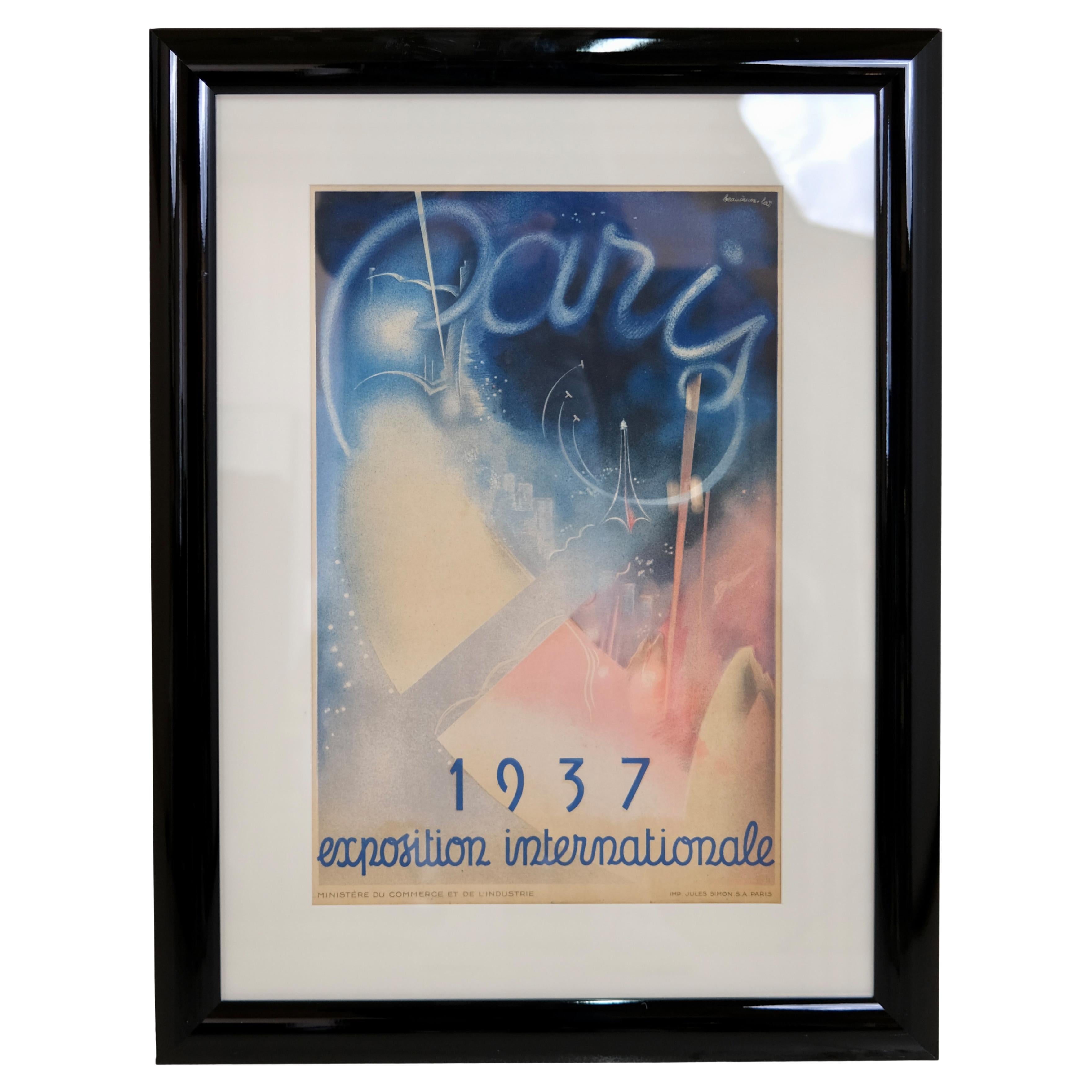 Framed Advertising Poster for the 1937 World Exhibition in Paris 