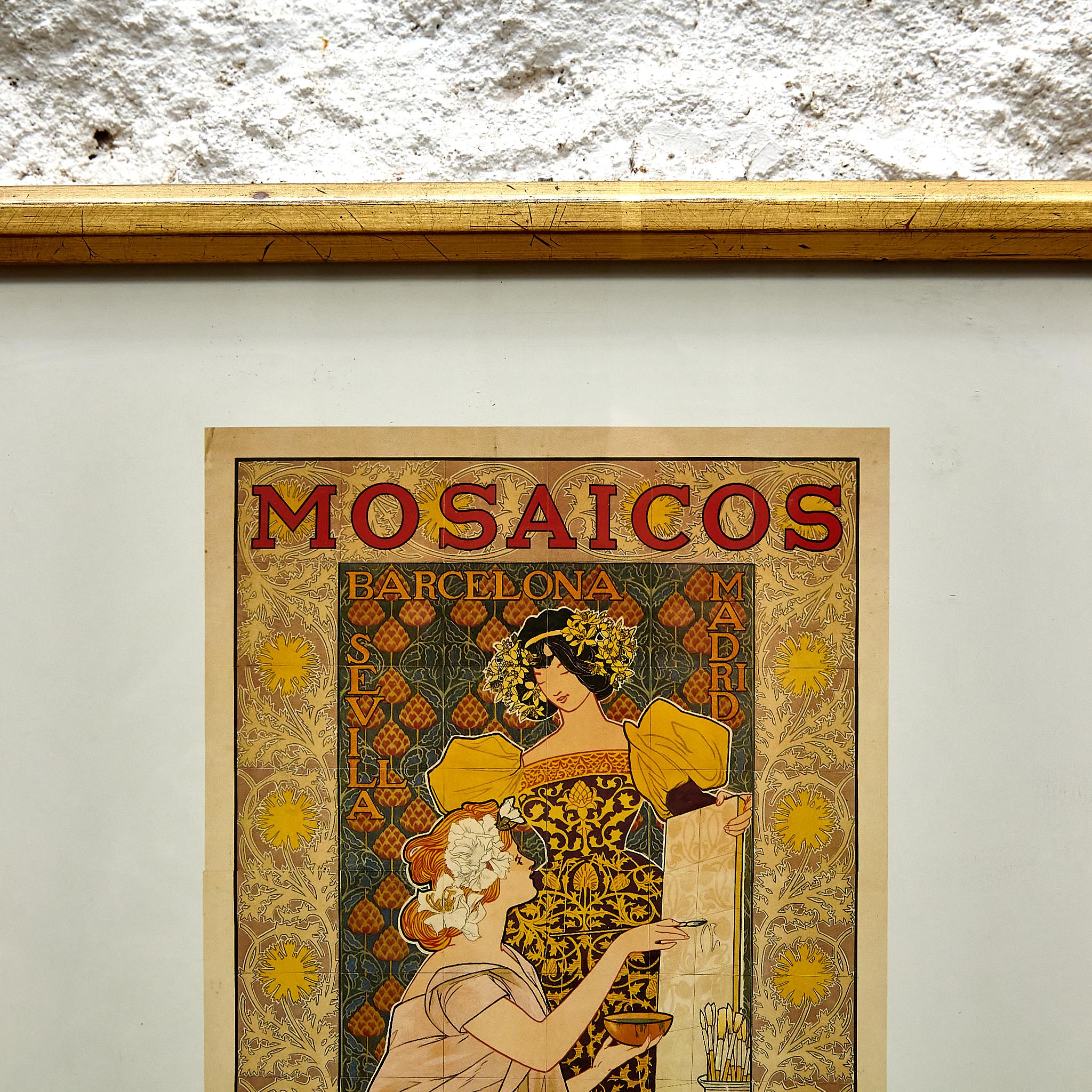 Impression publicitaire encadrée Ricover de « Mosaicos Escofet », vers 1900 Bon état - En vente à Barcelona, Barcelona