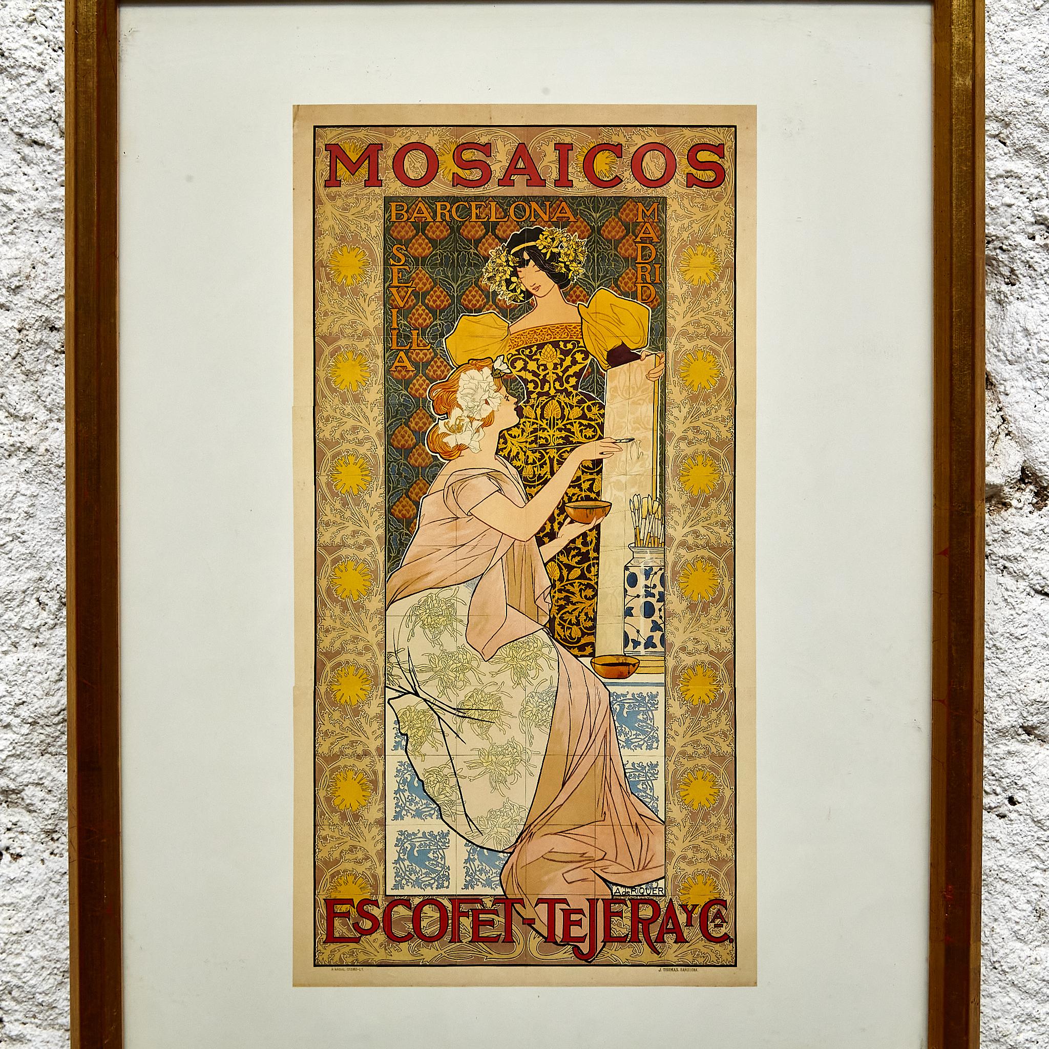 Gerahmter Ricover-Druck von „Mosaicos Escofet“, um 1900 (Holz) im Angebot