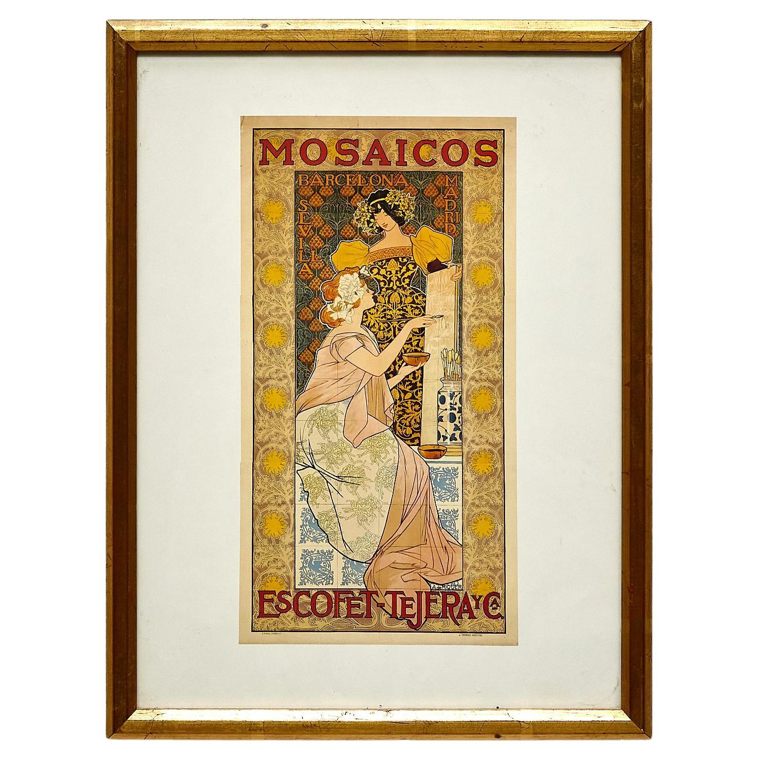 Impression publicitaire encadrée Ricover de « Mosaicos Escofet », vers 1900