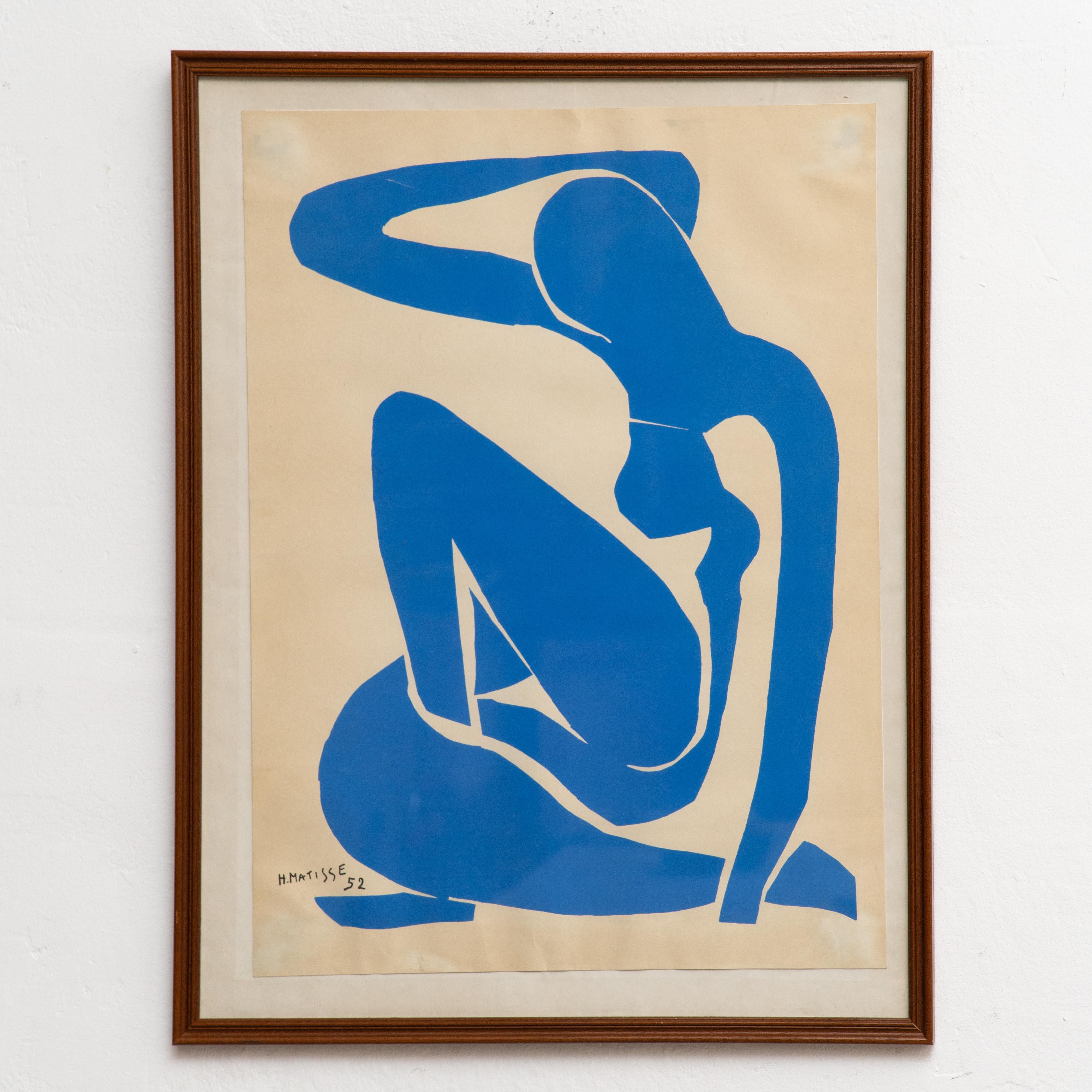 Moderne Encadré d'après Henri Matisse Lithographie découpée bleue Nu Bleu  en vente