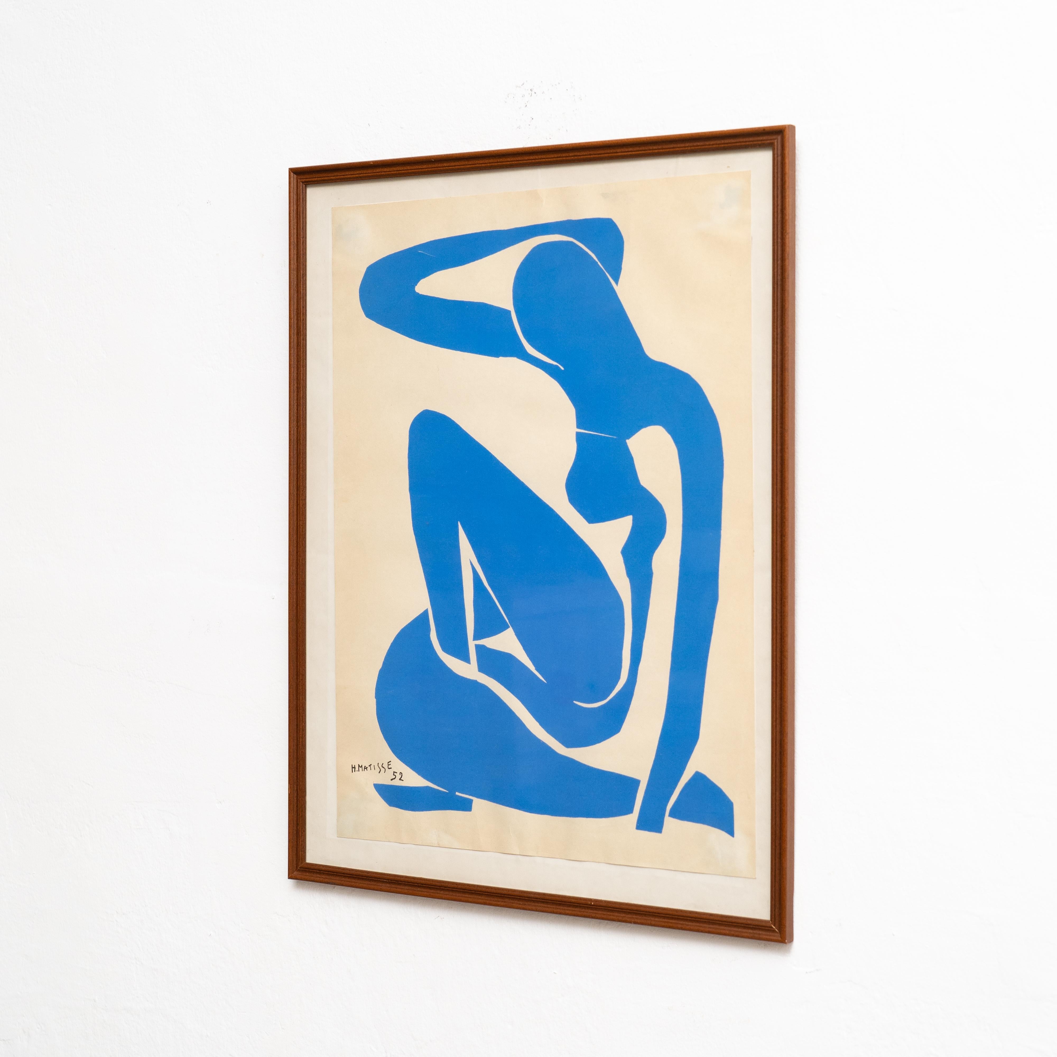 Français Encadré d'après Henri Matisse Lithographie découpée bleue Nu Bleu  en vente