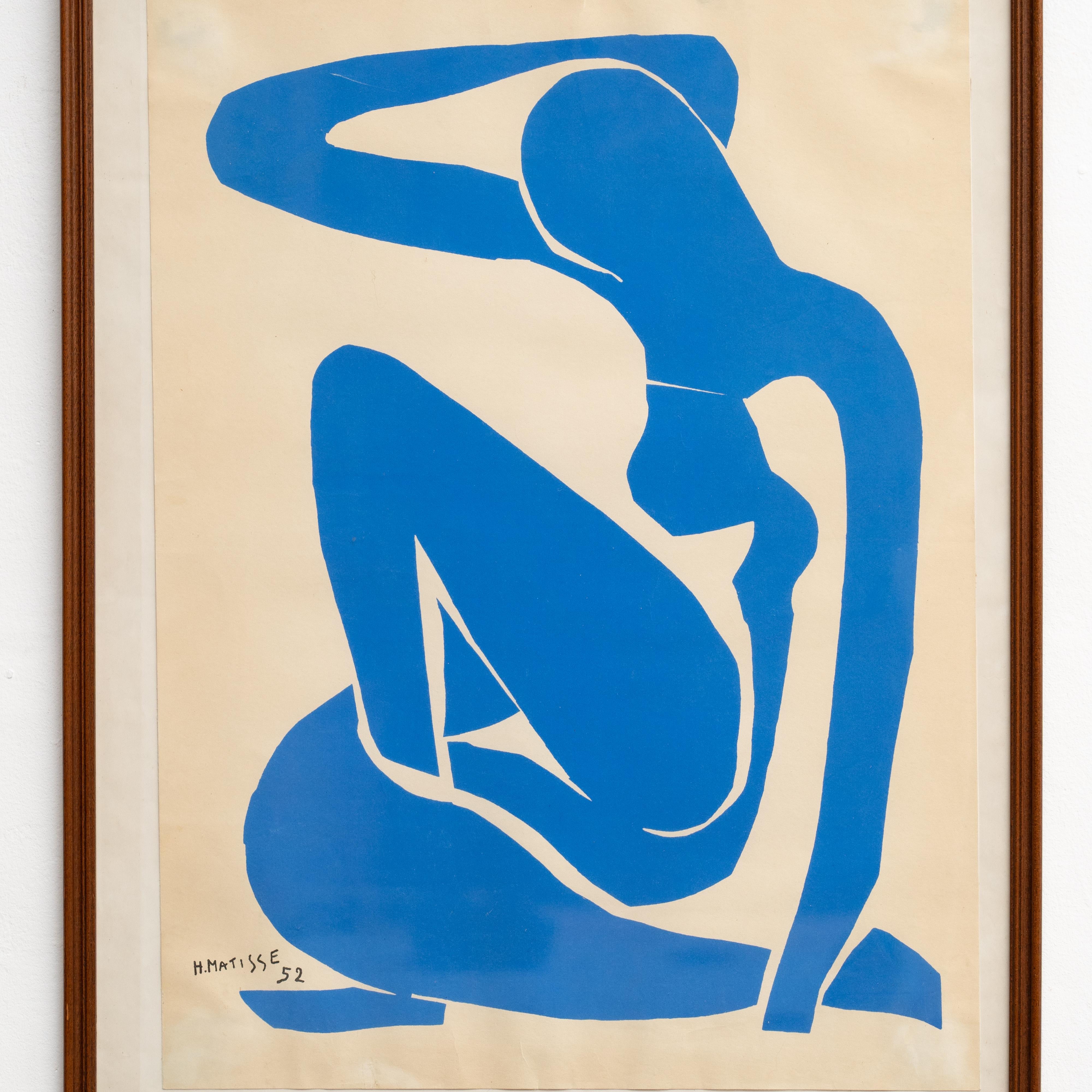 Fin du 20e siècle Encadré d'après Henri Matisse Lithographie découpée bleue Nu Bleu  en vente