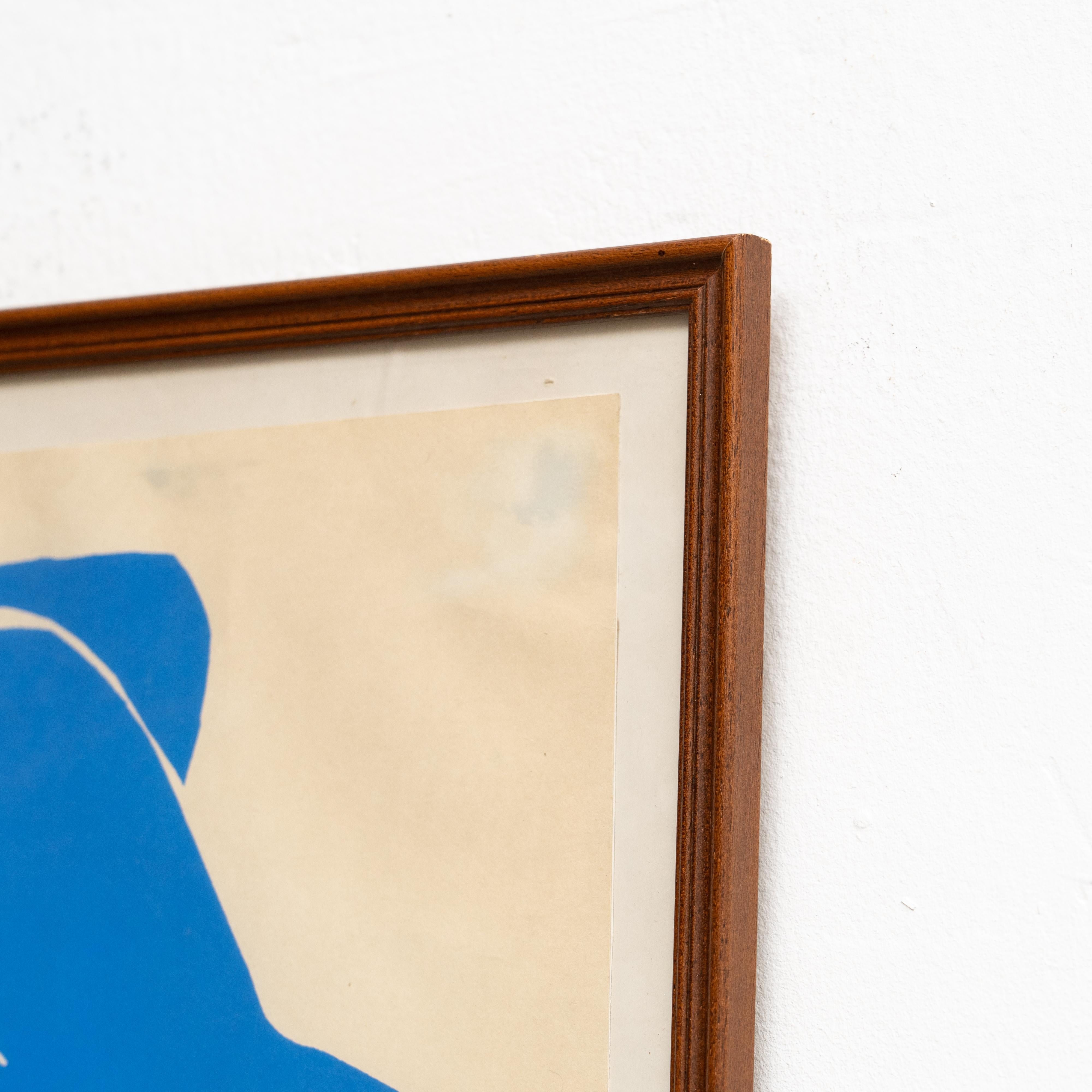 Papier Encadré d'après Henri Matisse Lithographie découpée bleue Nu Bleu  en vente