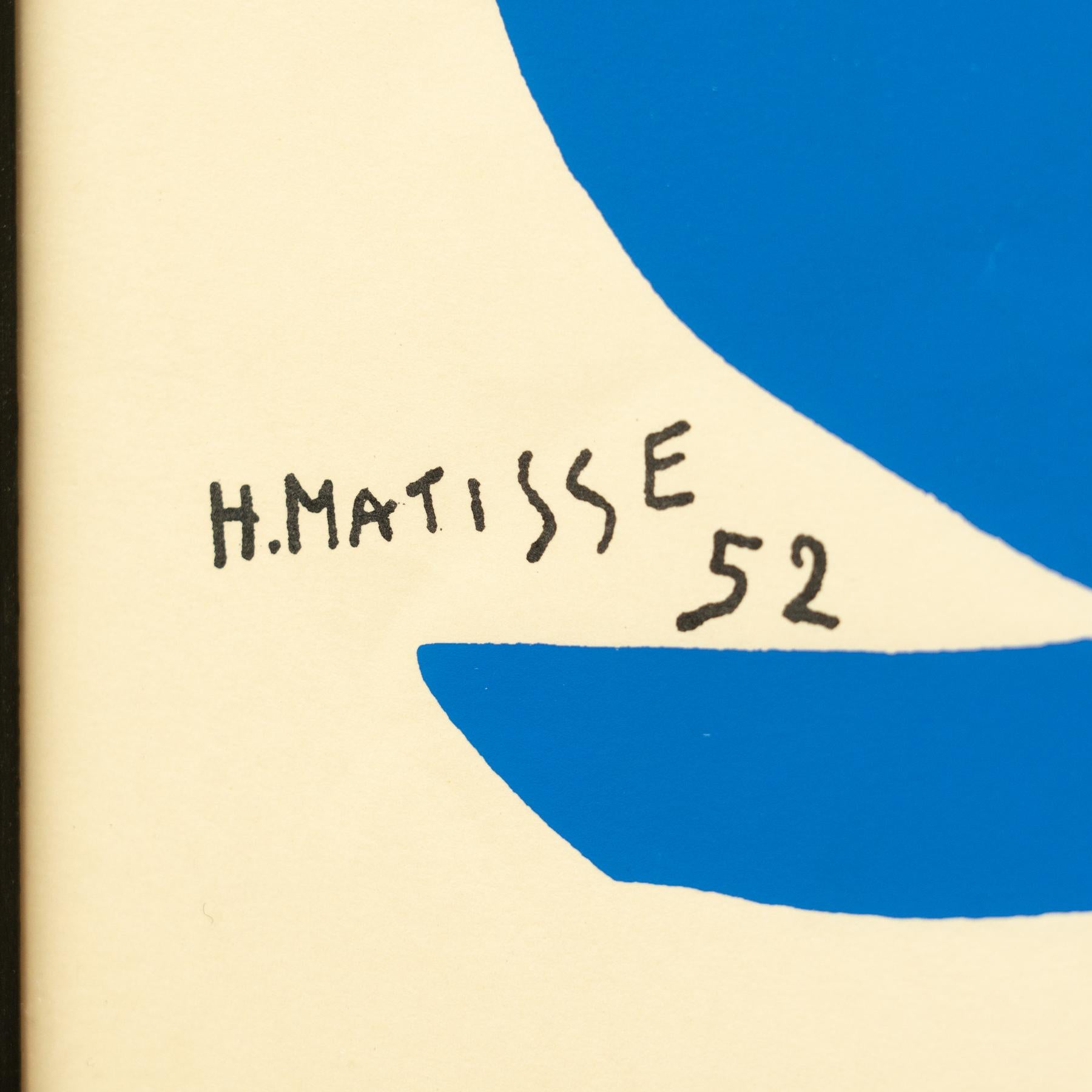 Late 20th Century Framed After Henri Matisse Cut Out Blue Lithograph Nu Bleu I