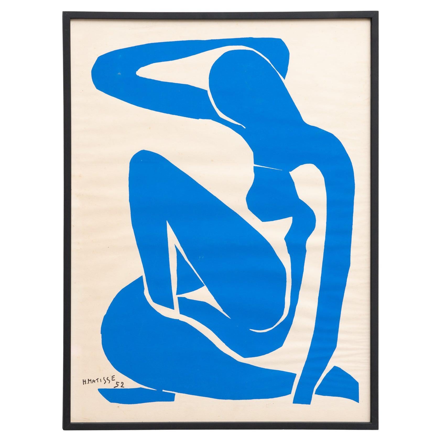 Framed After Henri Matisse Cut Out Blue Lithograph Nu Bleu I