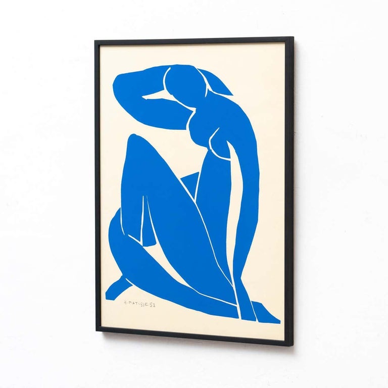 Late 20th Century Framed After Henri Matisse Cut Out Blue Lithograph Nu Bleu II For Sale
