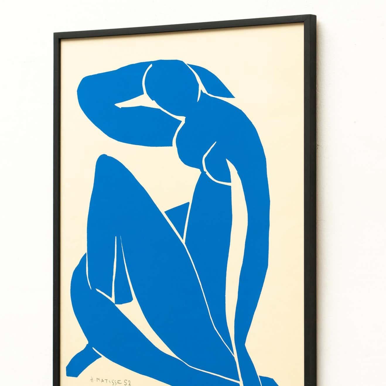 Framed After Henri Matisse Cut Out Blue Lithograph Nu Bleu II In Good Condition In Barcelona, Barcelona