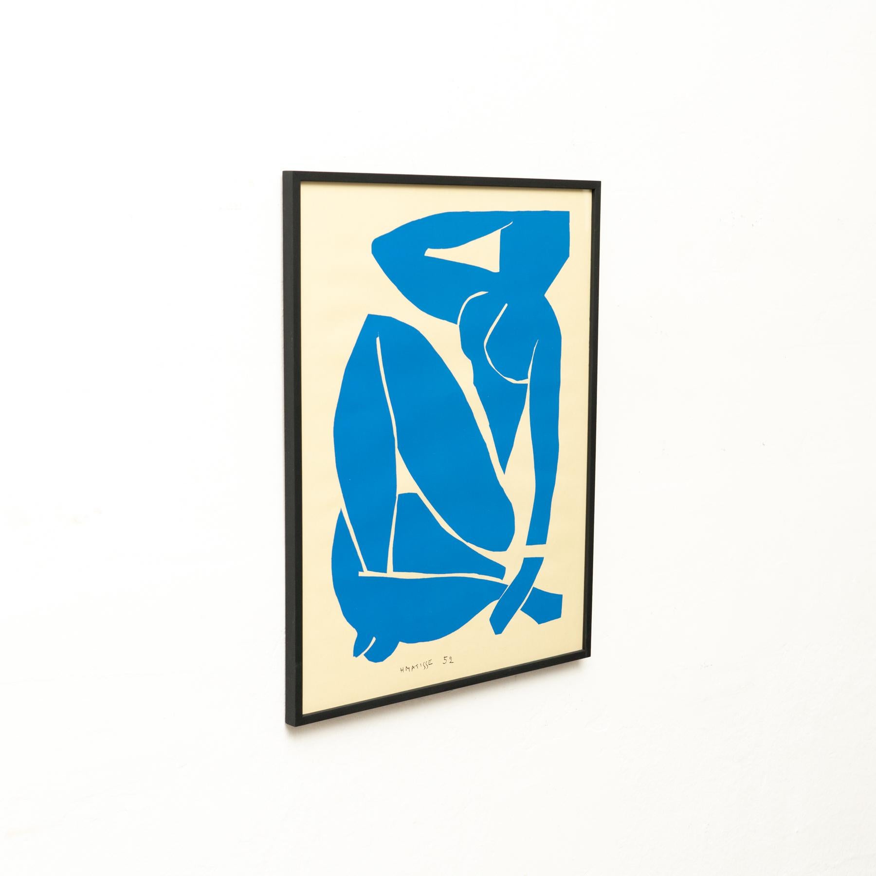 French Framed After Henri Matisse Cut Out Blue Lithograph Nu Bleu III For Sale