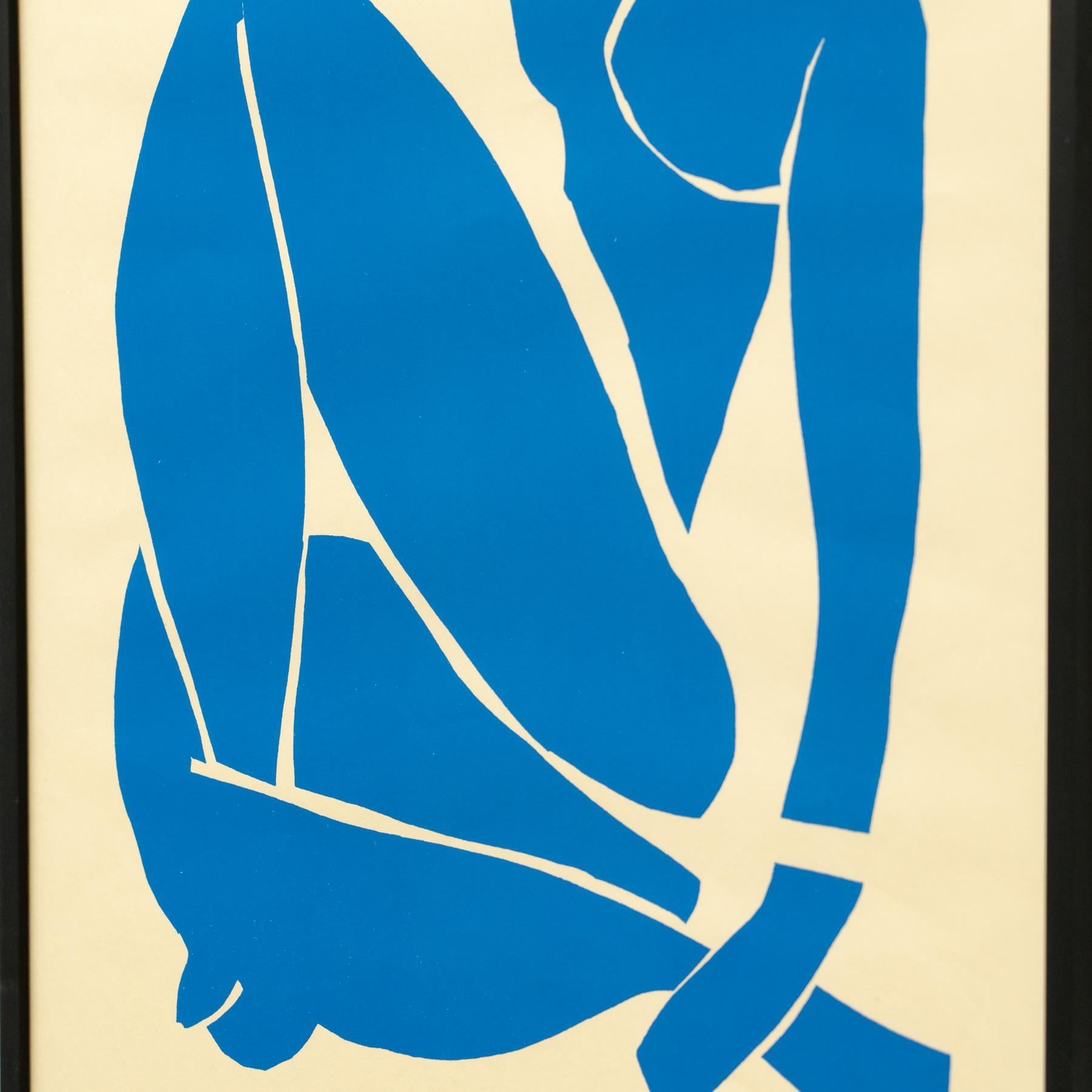 Late 20th Century Framed After Henri Matisse Cut Out Blue Lithograph Nu Bleu III For Sale