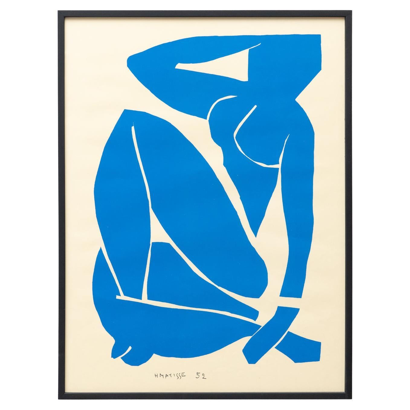 Framed After Henri Matisse Cut Out Blue Lithograph Nu Bleu III