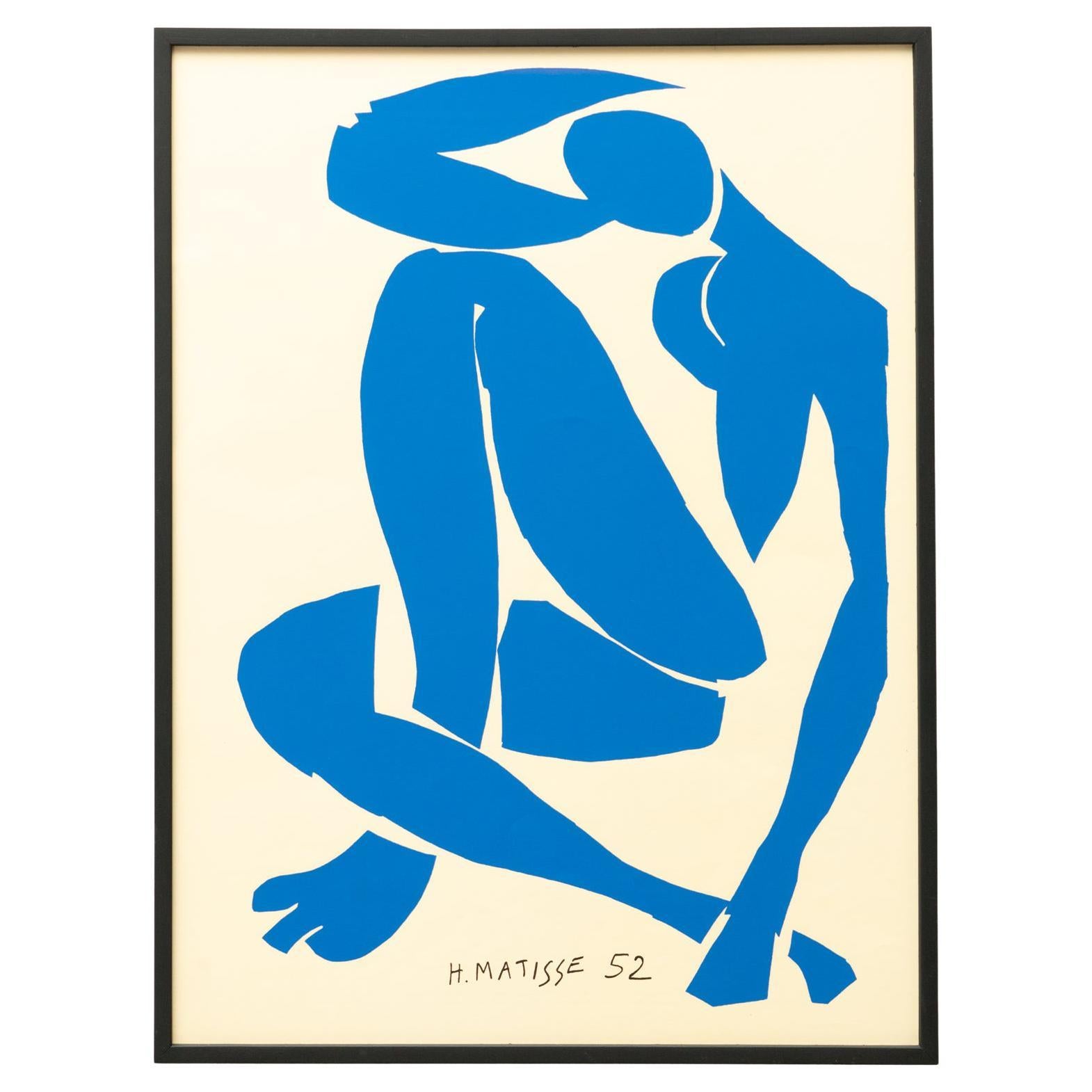 Framed After Henri Matisse Cut Out Blue Lithograph Nu Bleu IV