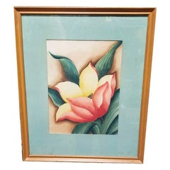 Framed Airbrush on Paper Hibiscus Tropical Floral by Jane Boyd, 1948