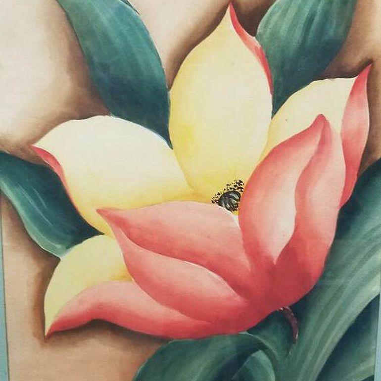 Milieu du XXe siècle Aquarelle sur papier encadrée Hibiscus Tropical Floral de Jane Boyd, 1948 en vente