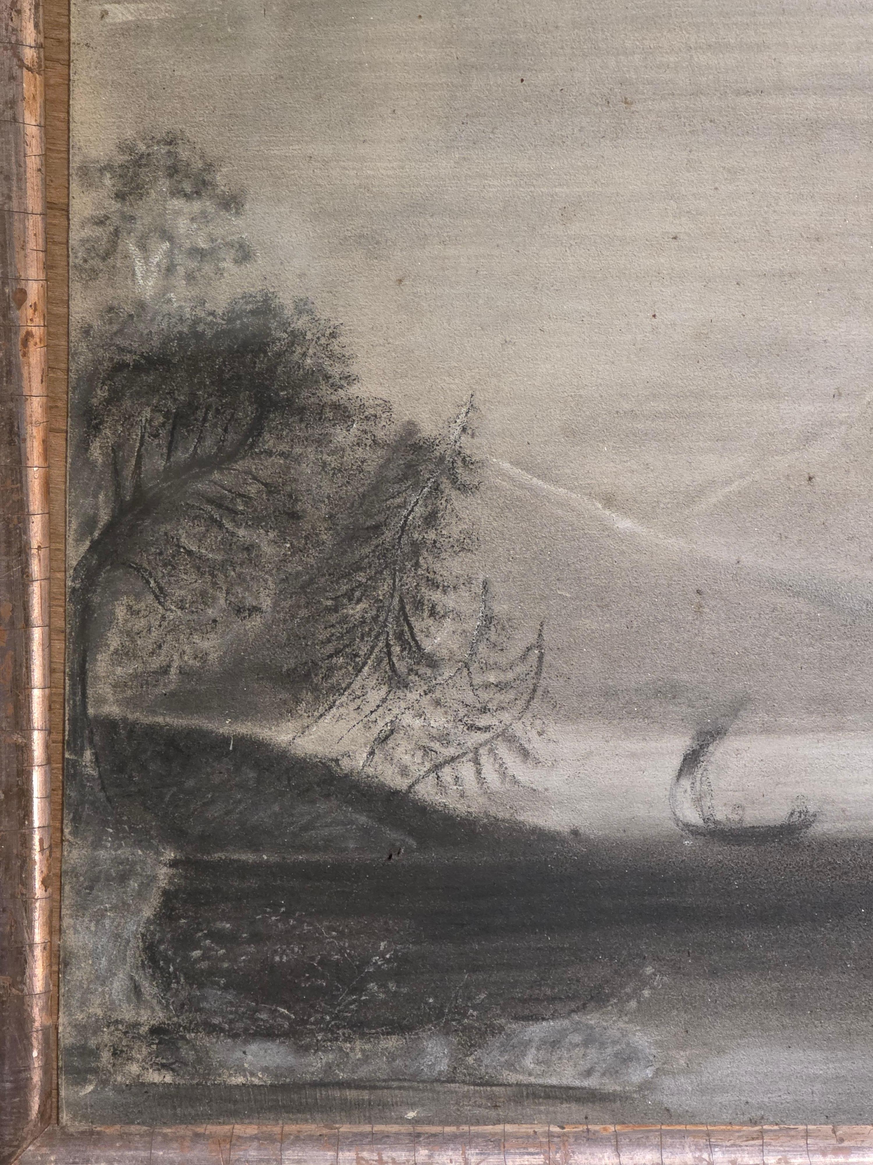 Framed American Folk Art Sandpaper Drawing Lake George 1850 Signed For ...