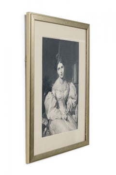Framed American Print of an Engraved Portrait Depicting a Lady in Blouson Dress