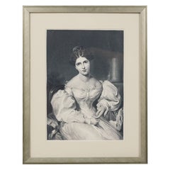 Framed American Print of an Engraved Portrait Depicting a Lady in Blouson Dress