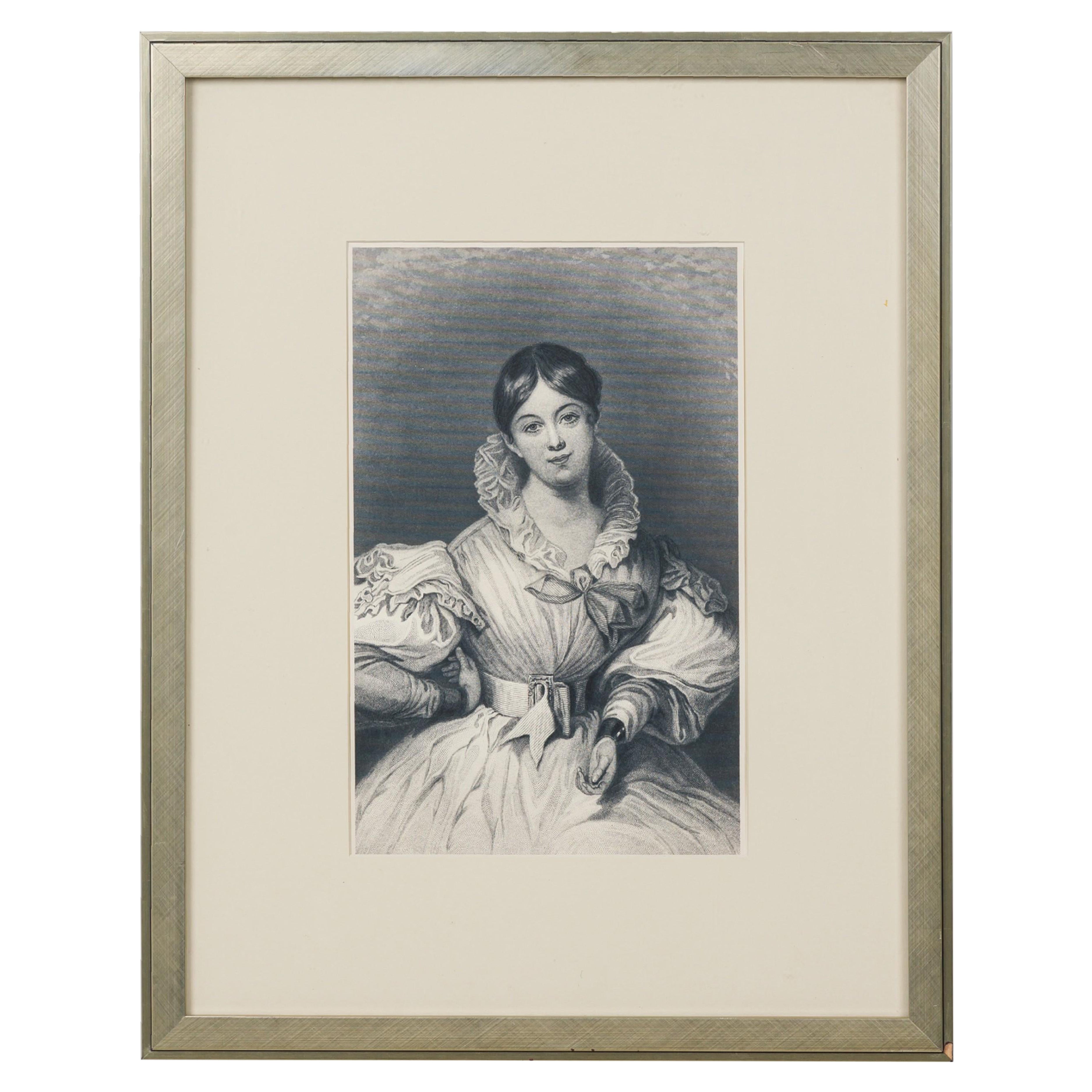 Framed American Print of an Engraved Portrait Depicting a Lady w/ Ruffled Collar