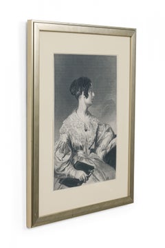 Framed American Print of an Engraved Portrait Depicting a Seated Lady in Profile