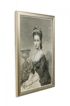 Framed American Victorian Print Portrait Depicting a Seated Lady with an Urn