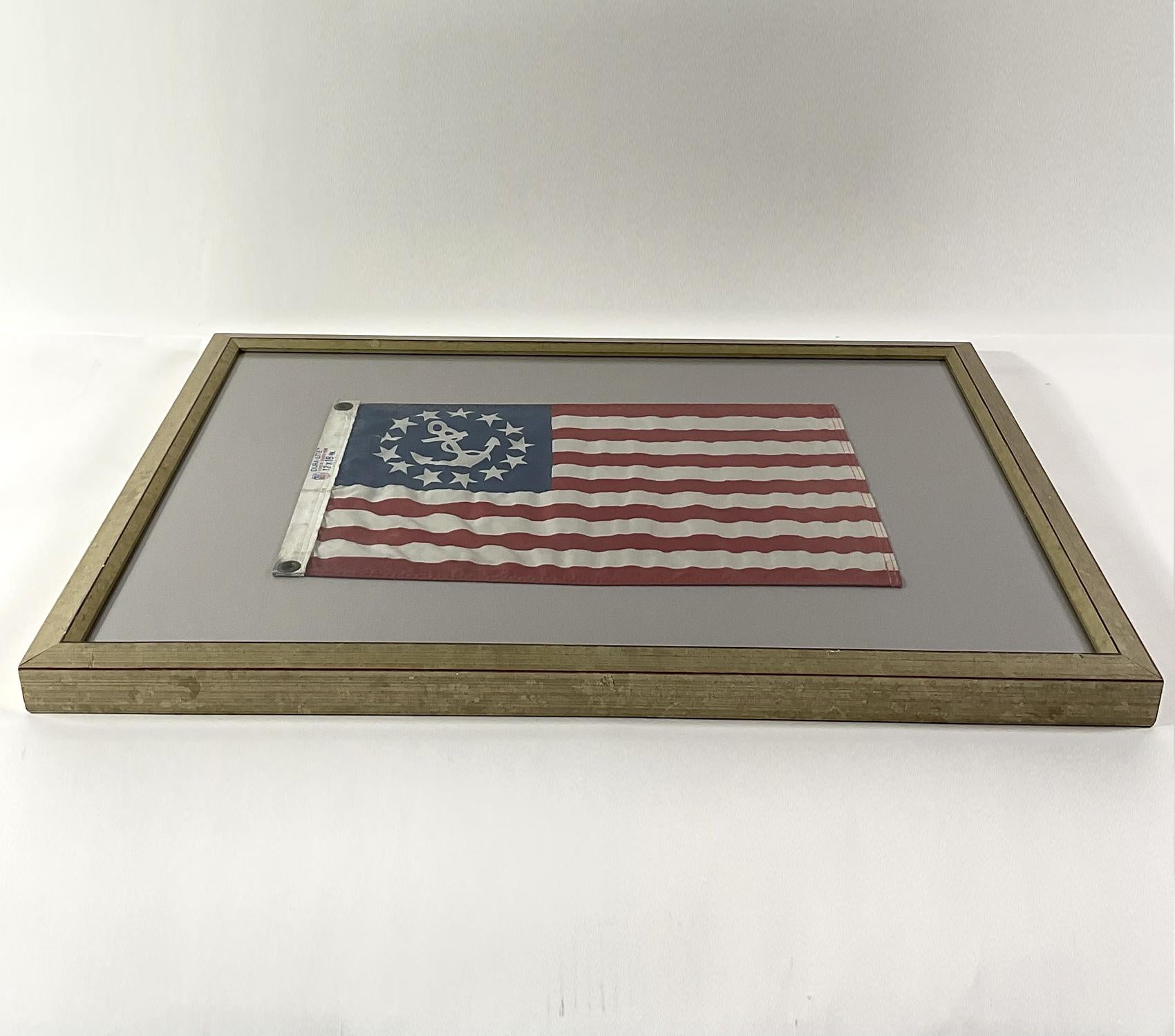 Framed American Yacht Ensign Flag In Good Condition In Norwell, MA