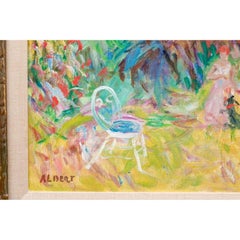 Framed and Signed Alberts Oil Painting Woman in Garden