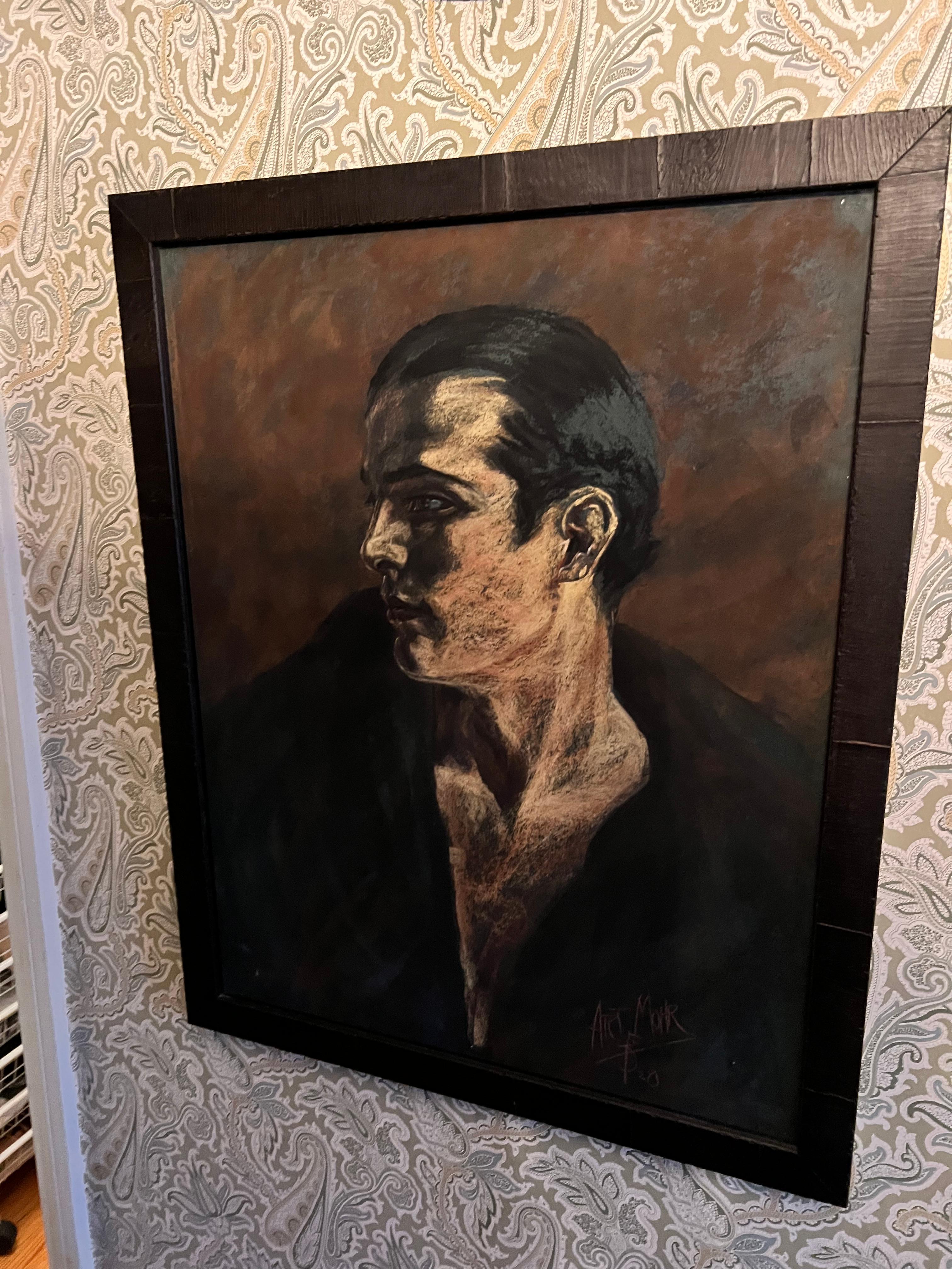 Framed and Signed Pastel Drawing of Rudolph Valentino For Sale 1