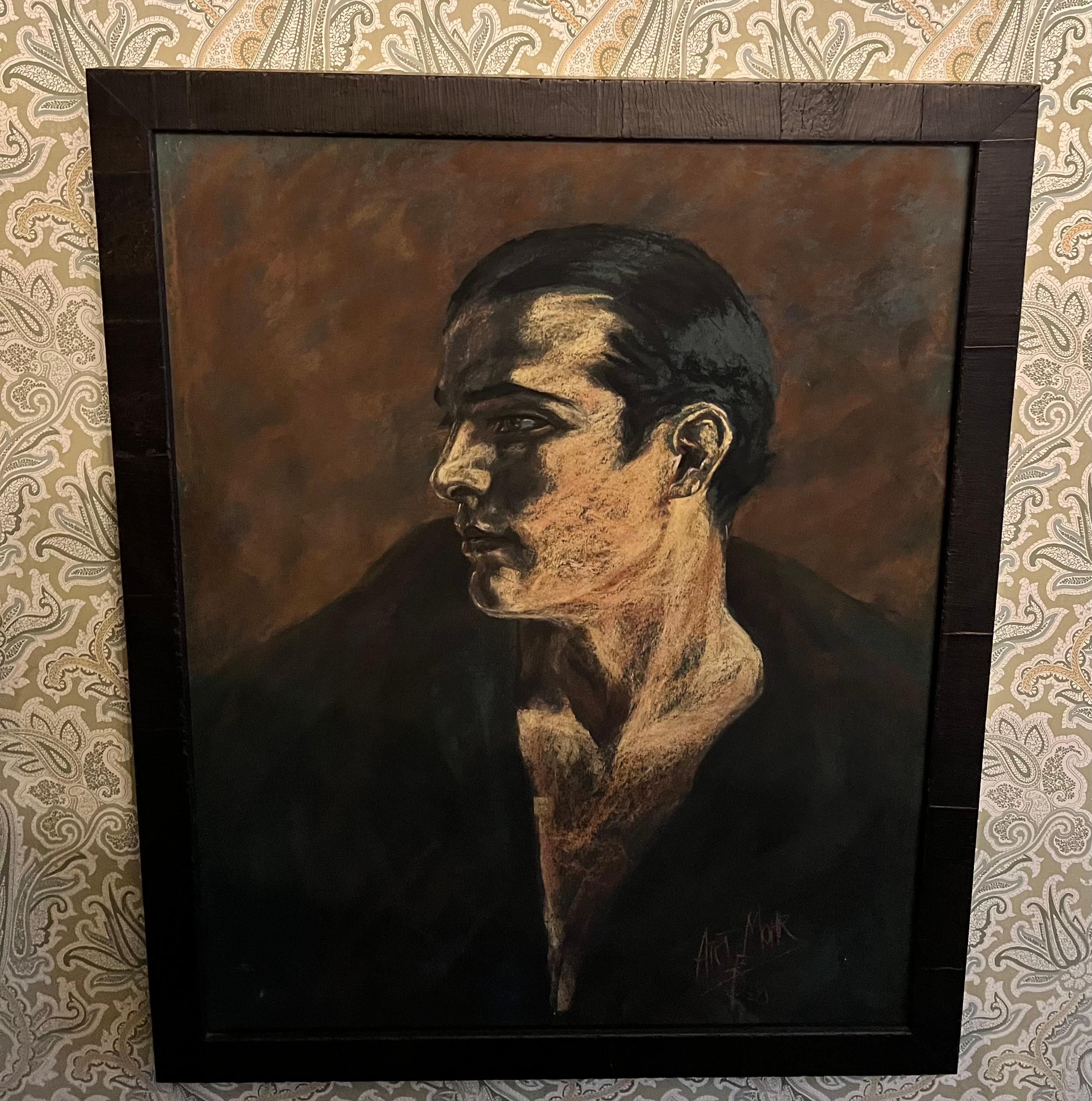 Hand-Crafted Framed and Signed Pastel Drawing of Rudolph Valentino For Sale