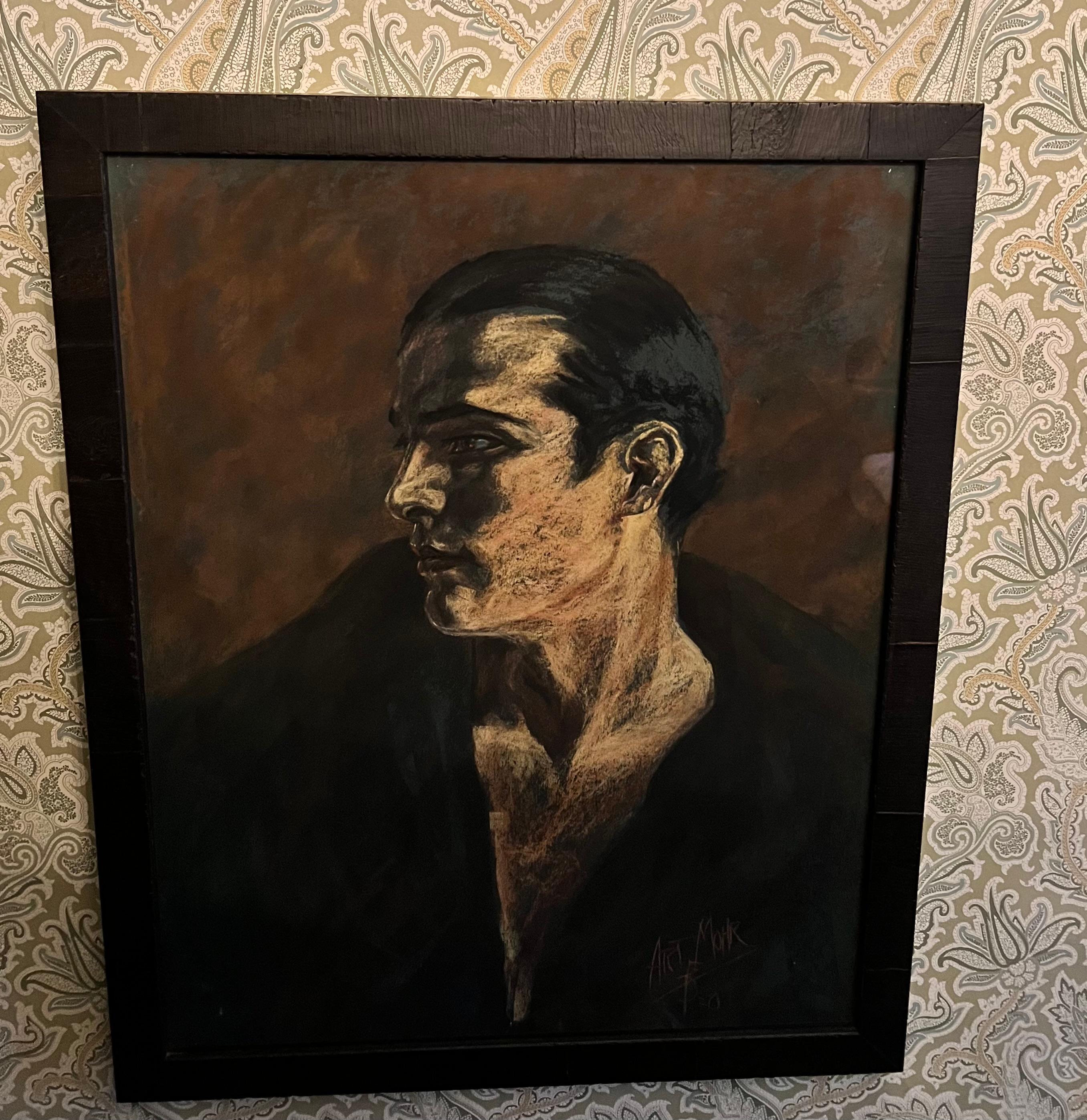 Framed and Signed Pastel Drawing of Rudolph Valentino In Good Condition For Sale In Los Angeles, CA