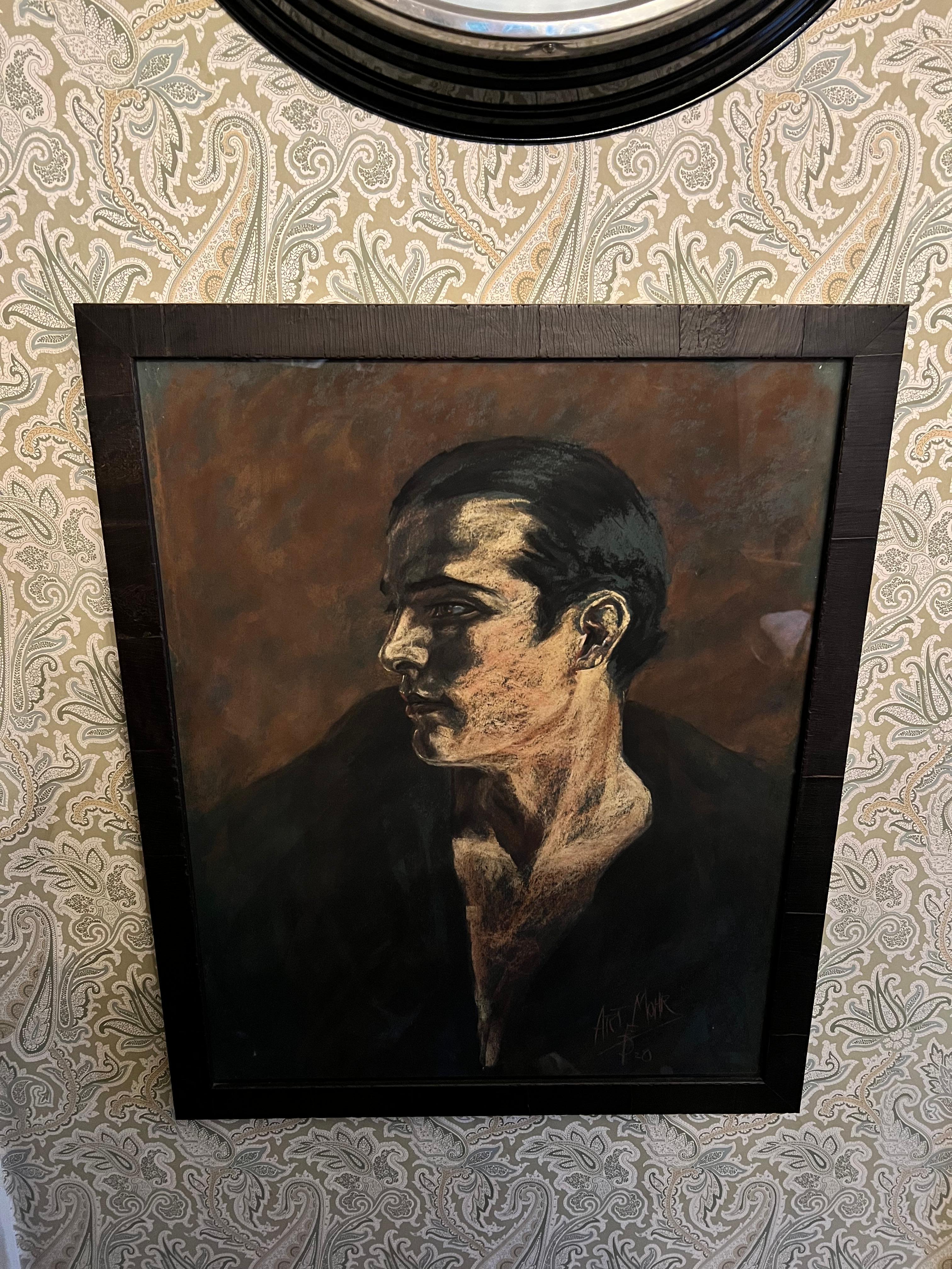 Wood Framed and Signed Pastel Drawing of Rudolph Valentino For Sale