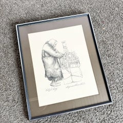 Framed and Signed “Pretzel Lady” Lithograph by Seymour Rosenthal