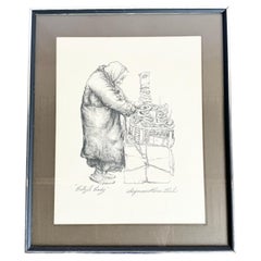 Framed and Signed “Pretzel Lady” Lithograph by Seymour Rosenthal