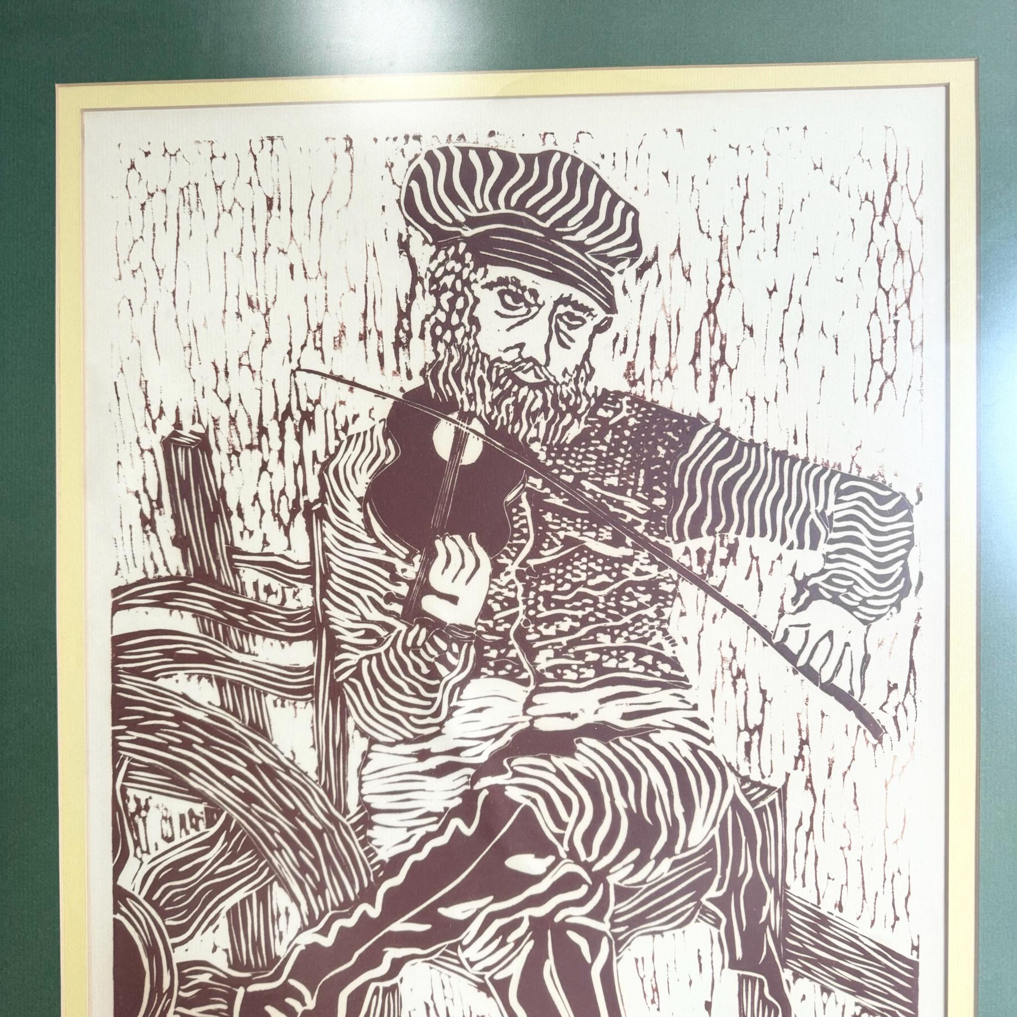 Glass Framed and Signed Print ‚ÄúFiddler‚Äù by Heisman For Sale