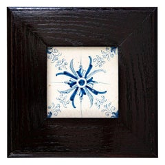 Framed Antique 17th-Century Dutch Delft Floral Aigrette Tile