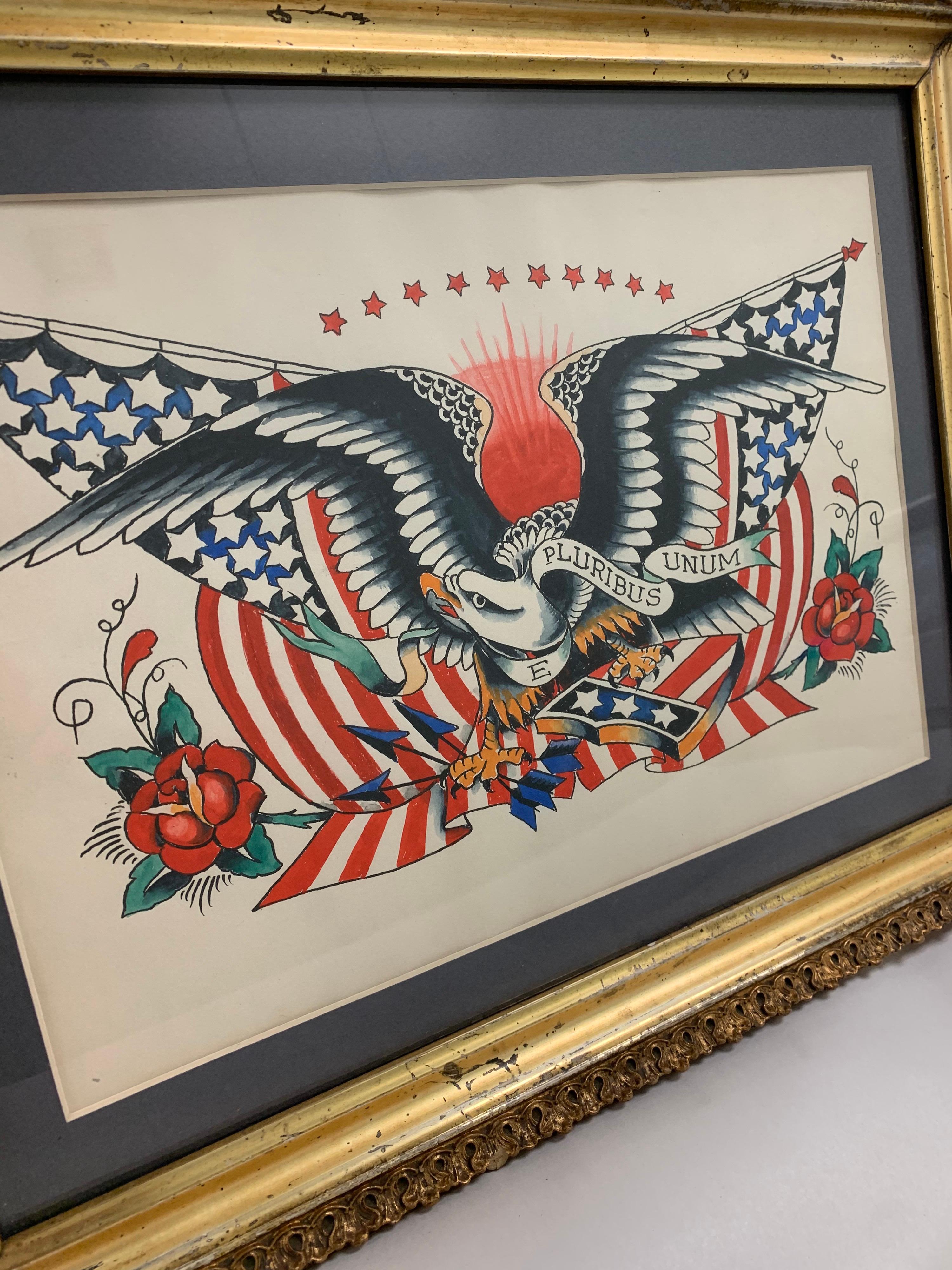 Mid-20th Century Framed Antique American Folk Art Tattoo Art