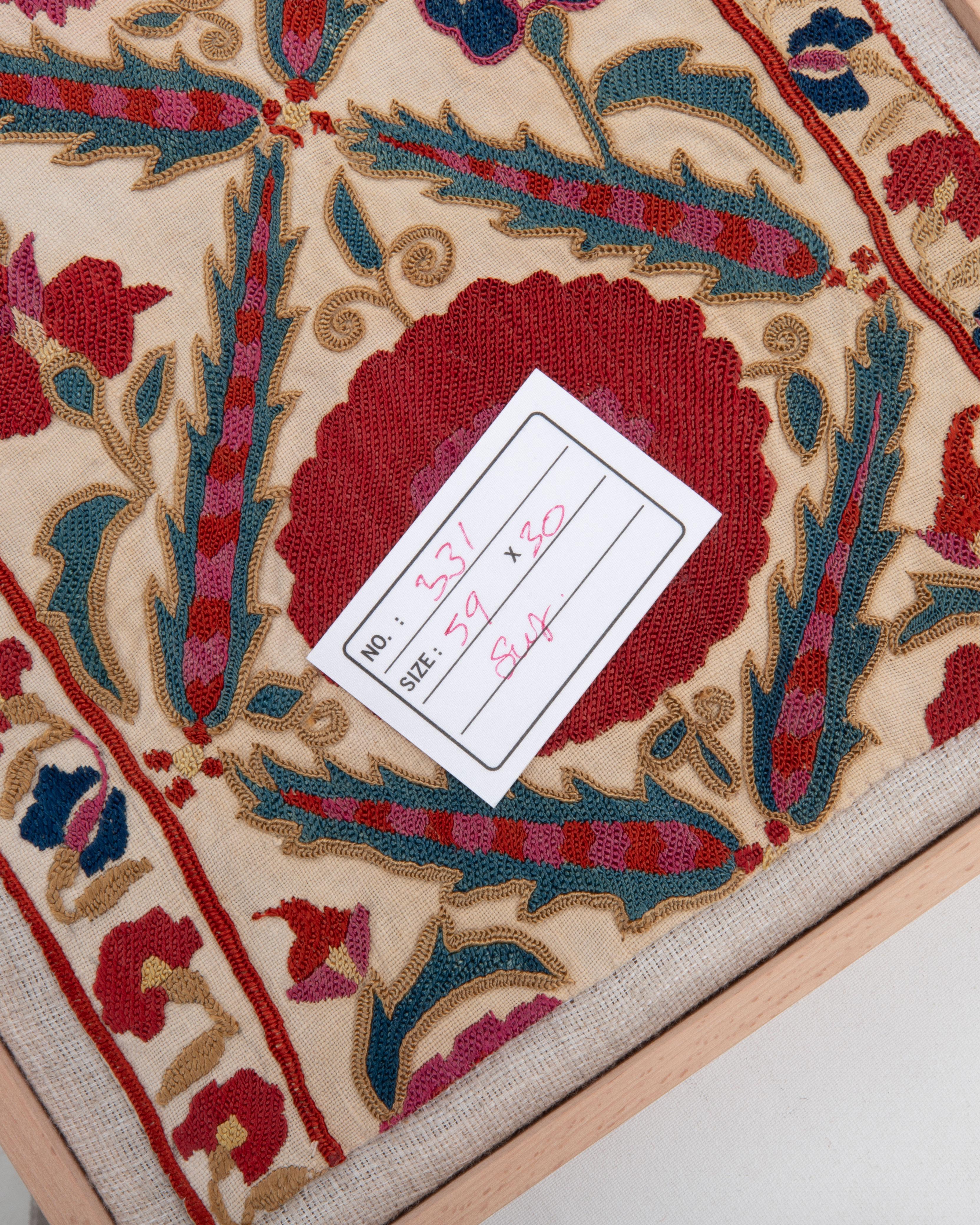 Framed Antique Bukhara Suzani Fragment, Uzbekistan in vendita 1