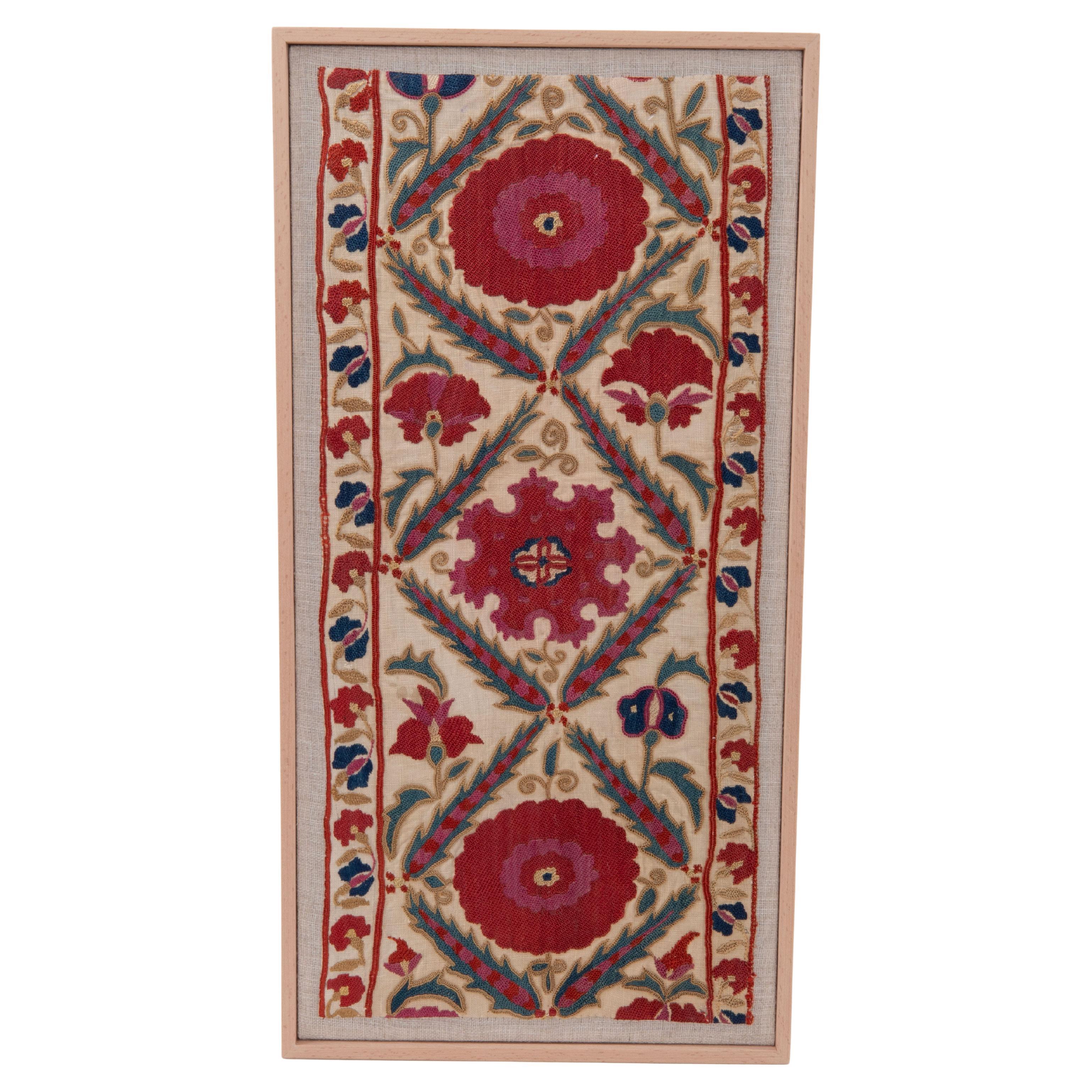 Framed Antique Bukhara Suzani Fragment, Uzbekistan