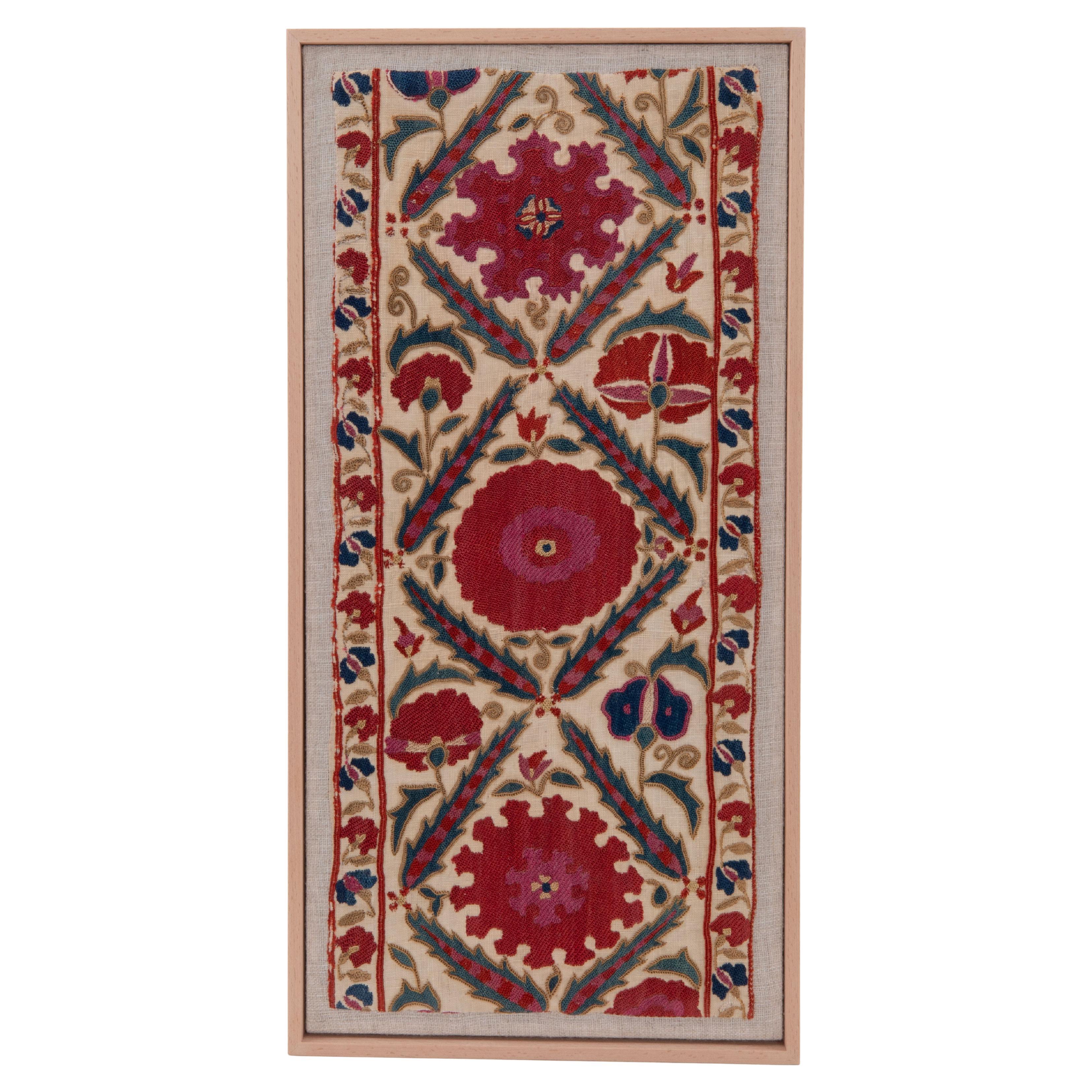 Framed Antique Bukhara Suzani Fragment, Uzbekistan