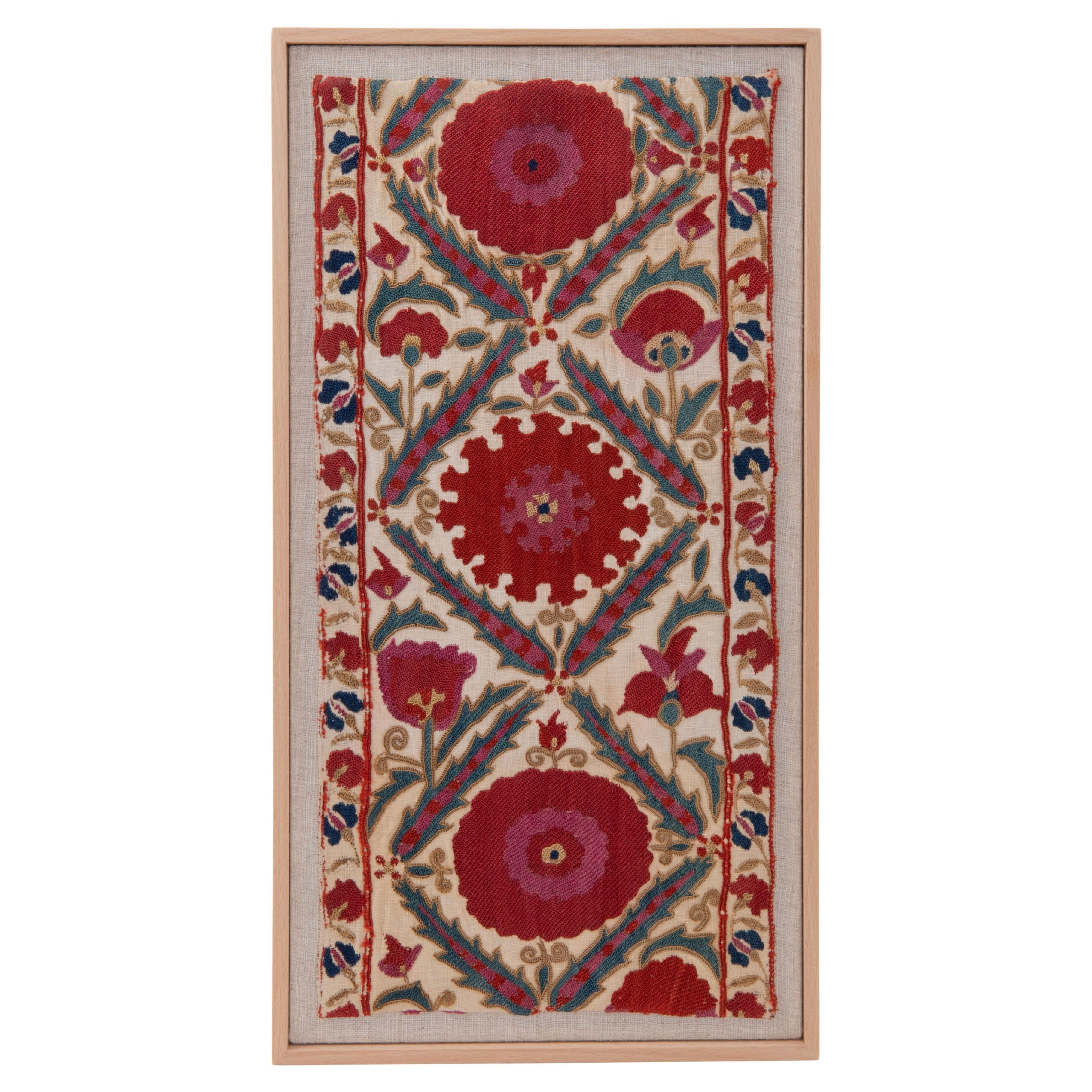 Framed Antique Bukhara Suzani Fragment, Uzbekistan