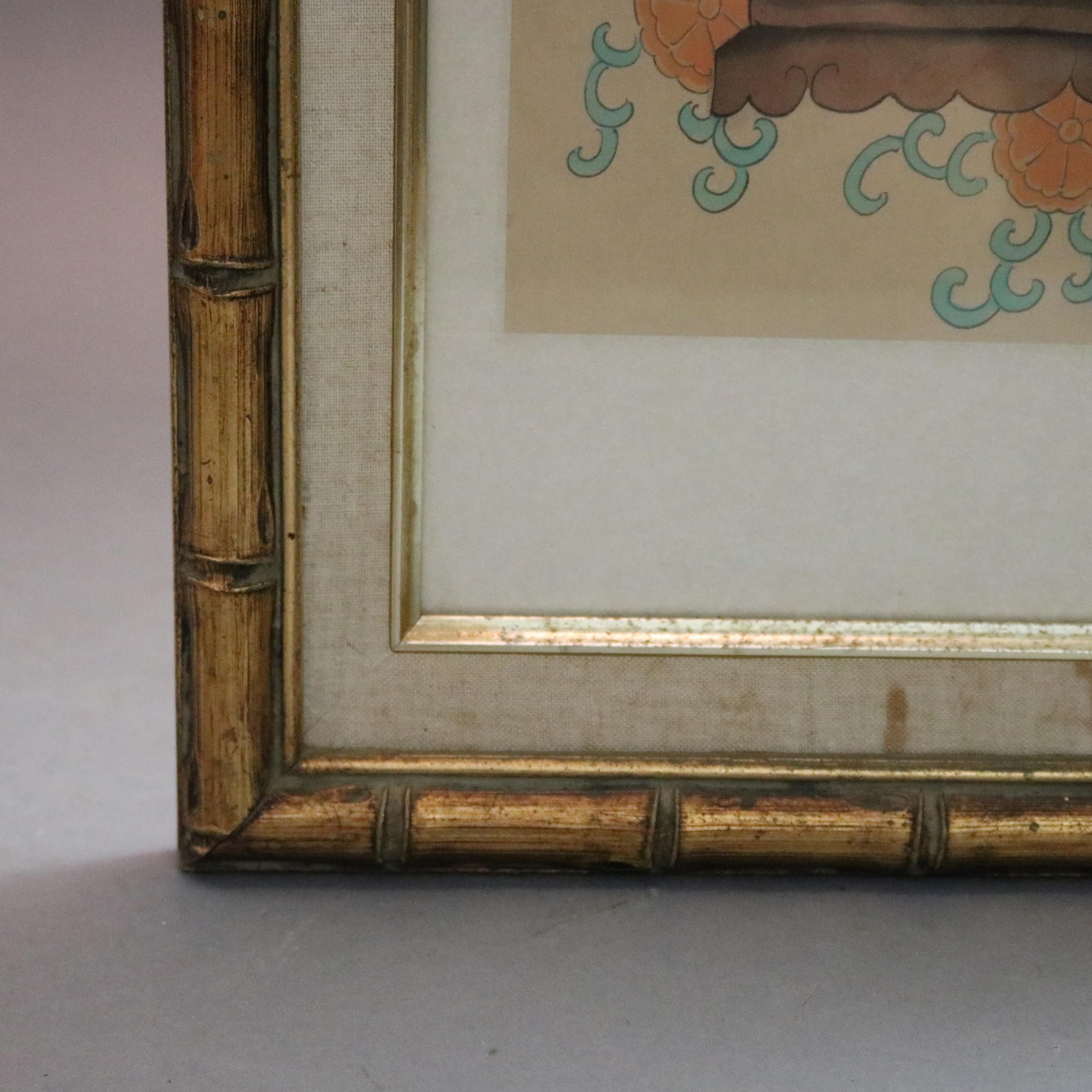Framed Antique Chinese Ancestral Portrait Prints of Man and Woman, circa 1920 6