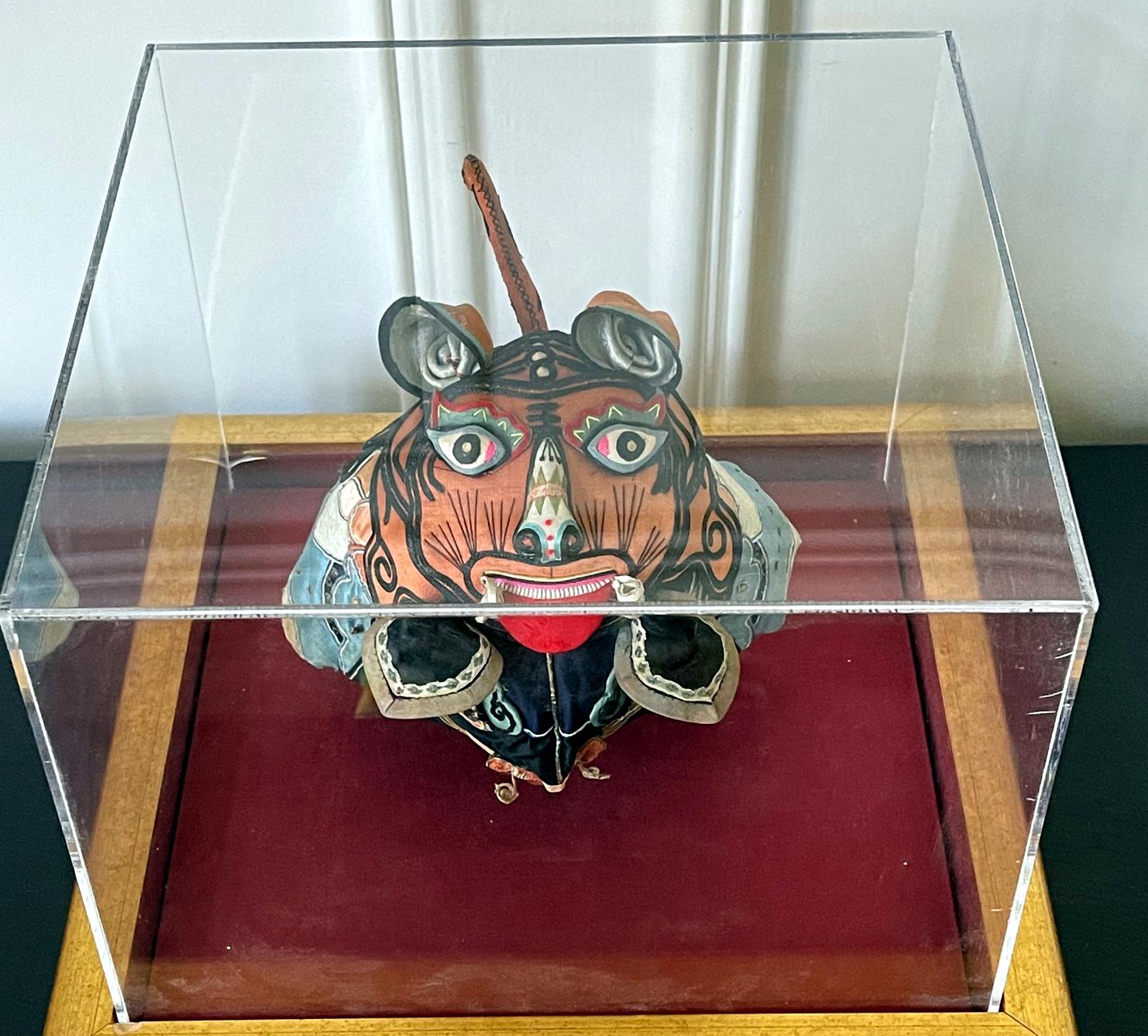 Chinese Export Framed Antique Chinese Child Tiger-Head Hat For Sale