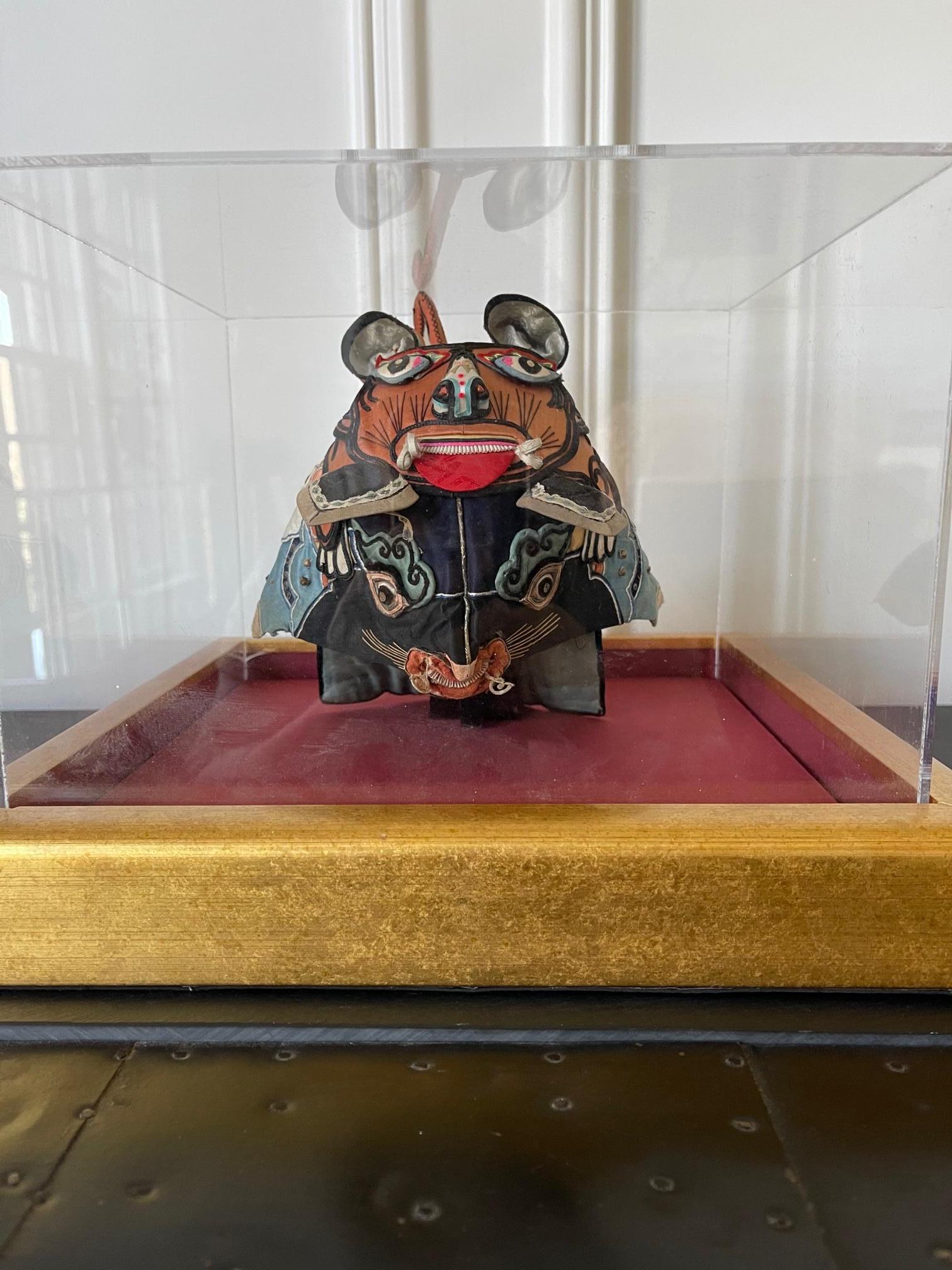 20th Century Framed Antique Chinese Child Tiger-Head Hat For Sale