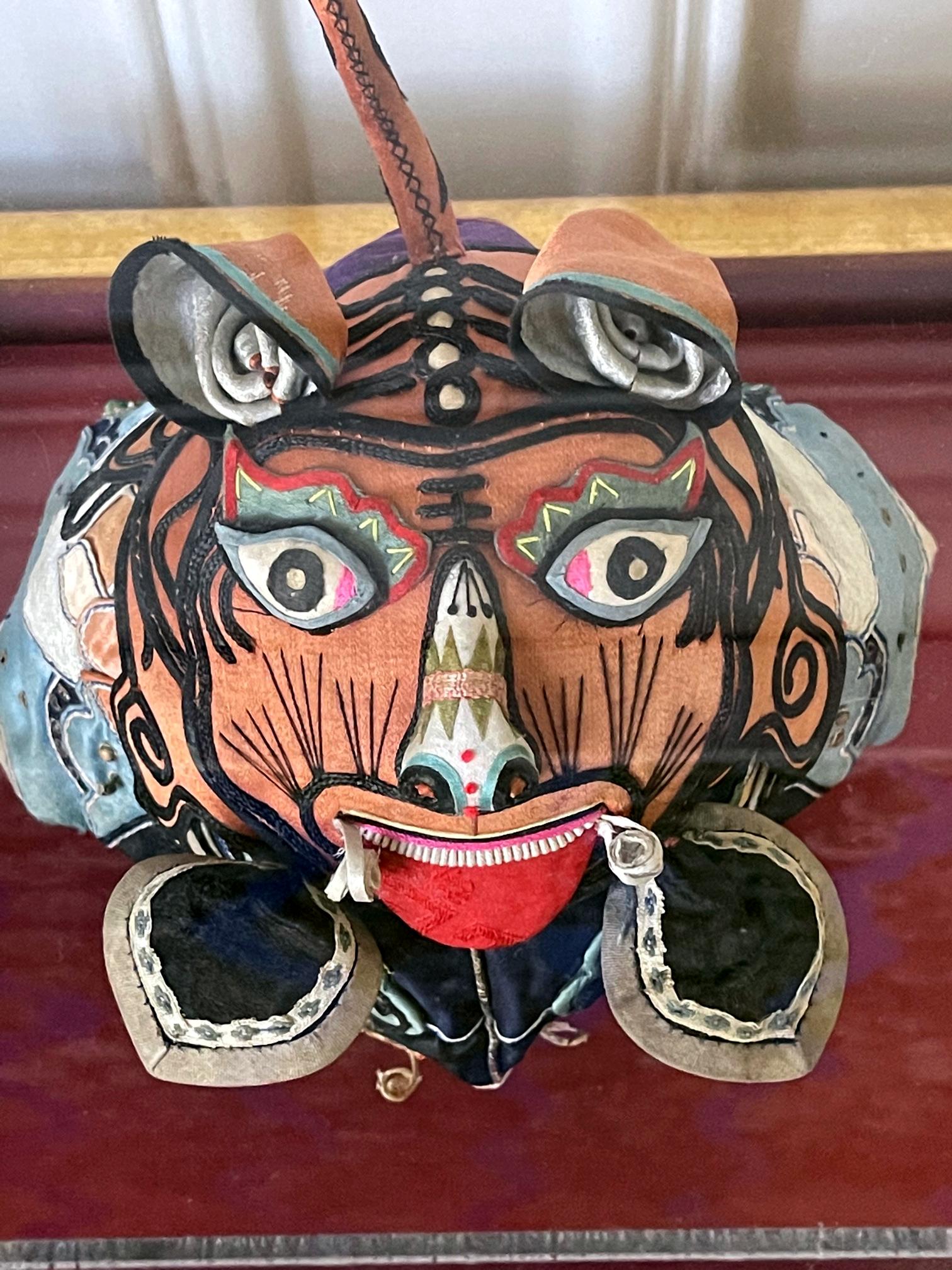 Framed Antique Chinese Child Tiger-Head Hat For Sale 3