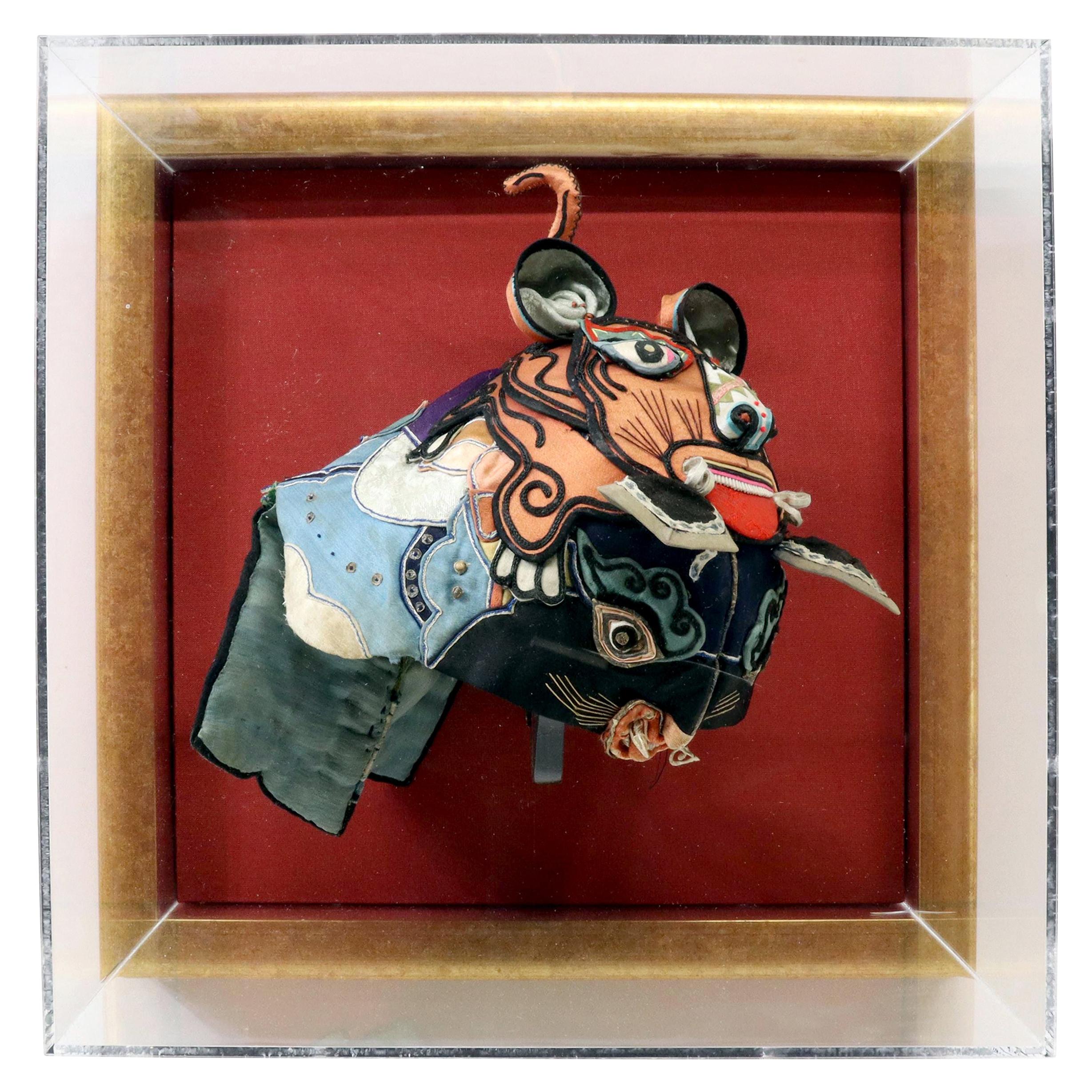 Framed Antique Chinese Child Tiger-Head Hat For Sale