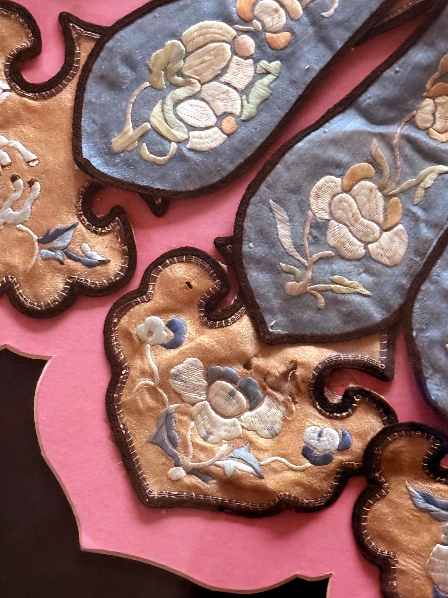 Gerahmte antike chinesische gestickte Seide Kragen Qing-Dynastie Textile Kunst im Angebot 4