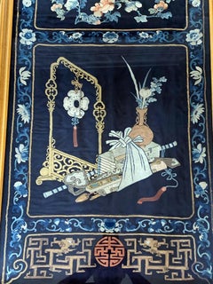 Framed Antique Chinese Embroidery Panel Qing Dynasty