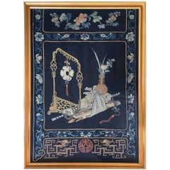 Framed Antique Chinese Embroidery Panel Qing Dynasty