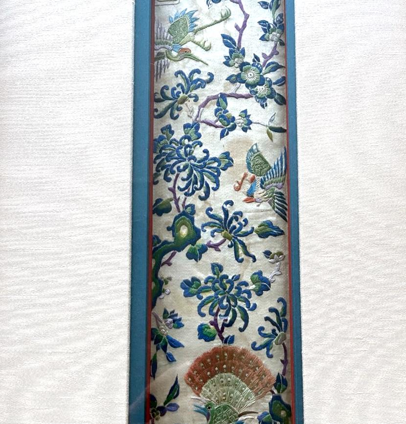 19th Century Framed Antique Chinese Embroidery Panel Qing Dynasty Provenance