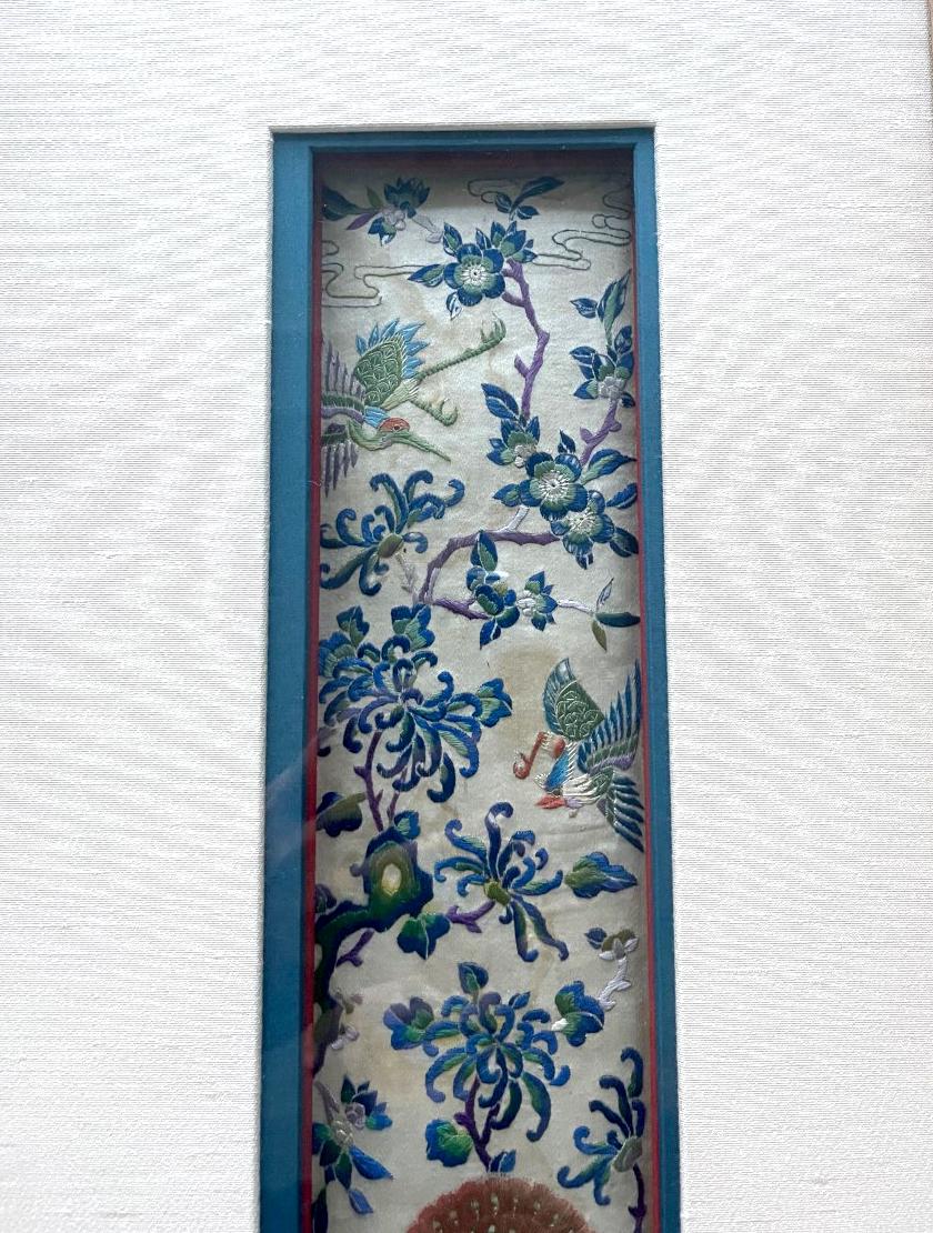 Silk Framed Antique Chinese Embroidery Panel Qing Dynasty Provenance