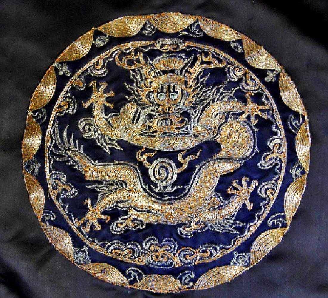 19th Century Framed Antique Chinese Silk Robe with Dragon Roundel Design For Sale
